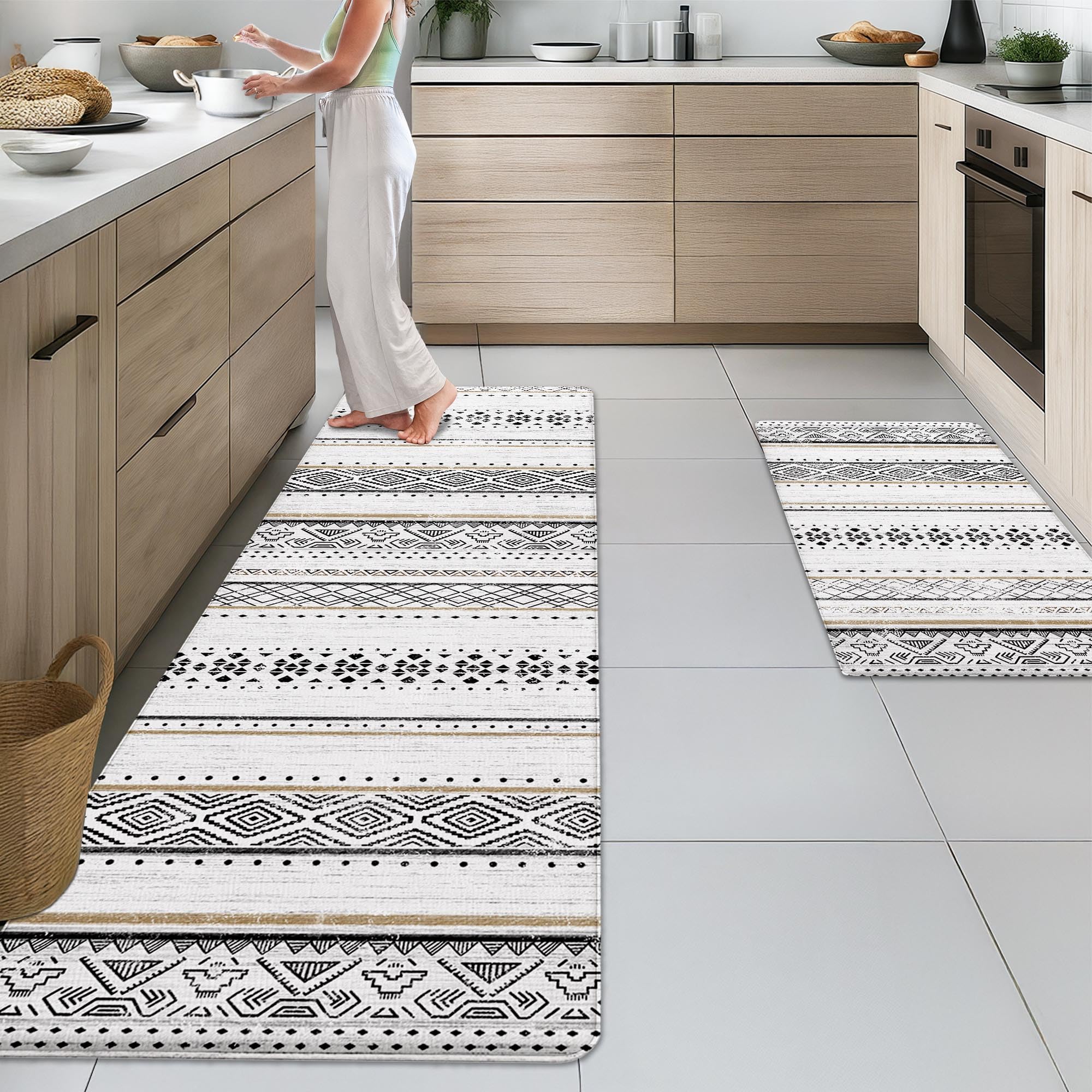 Arttown Anti-Fatigue Kitchen Rug Set of 2, Waterproof Non-Slip, Moroccan