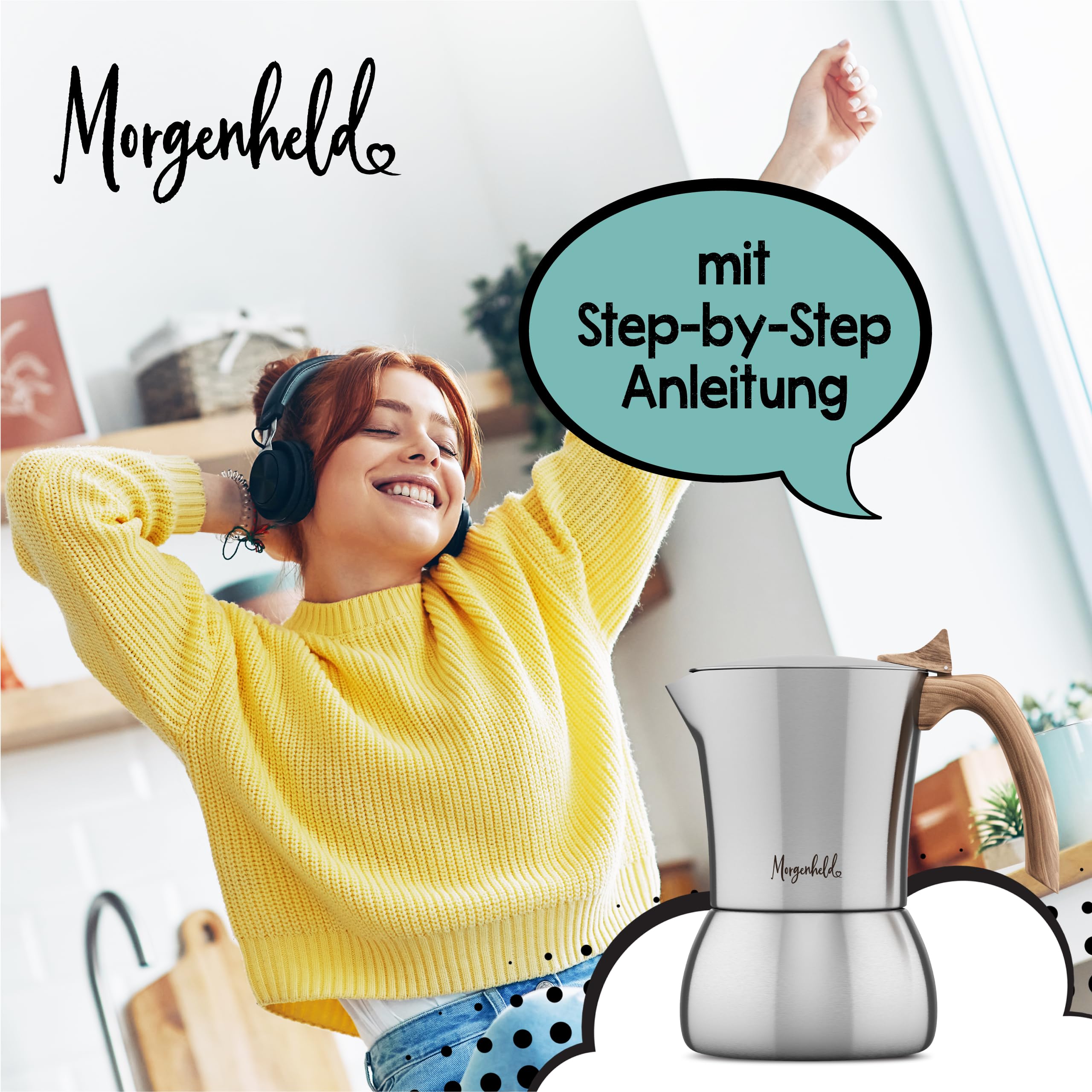 Morgenheld Kawiarka 200 ml, stal – dzbanek do espresso i mokki, 4 filiżanki
