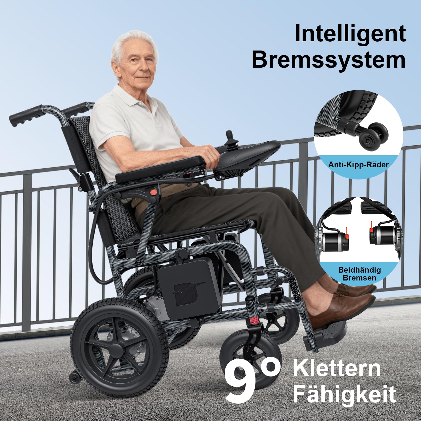Sedia a rotelle elettrica pieghevole, leggera, per adulti, batteria da 10 Ah, portata 16 km, pieghevole, 16,5 kg