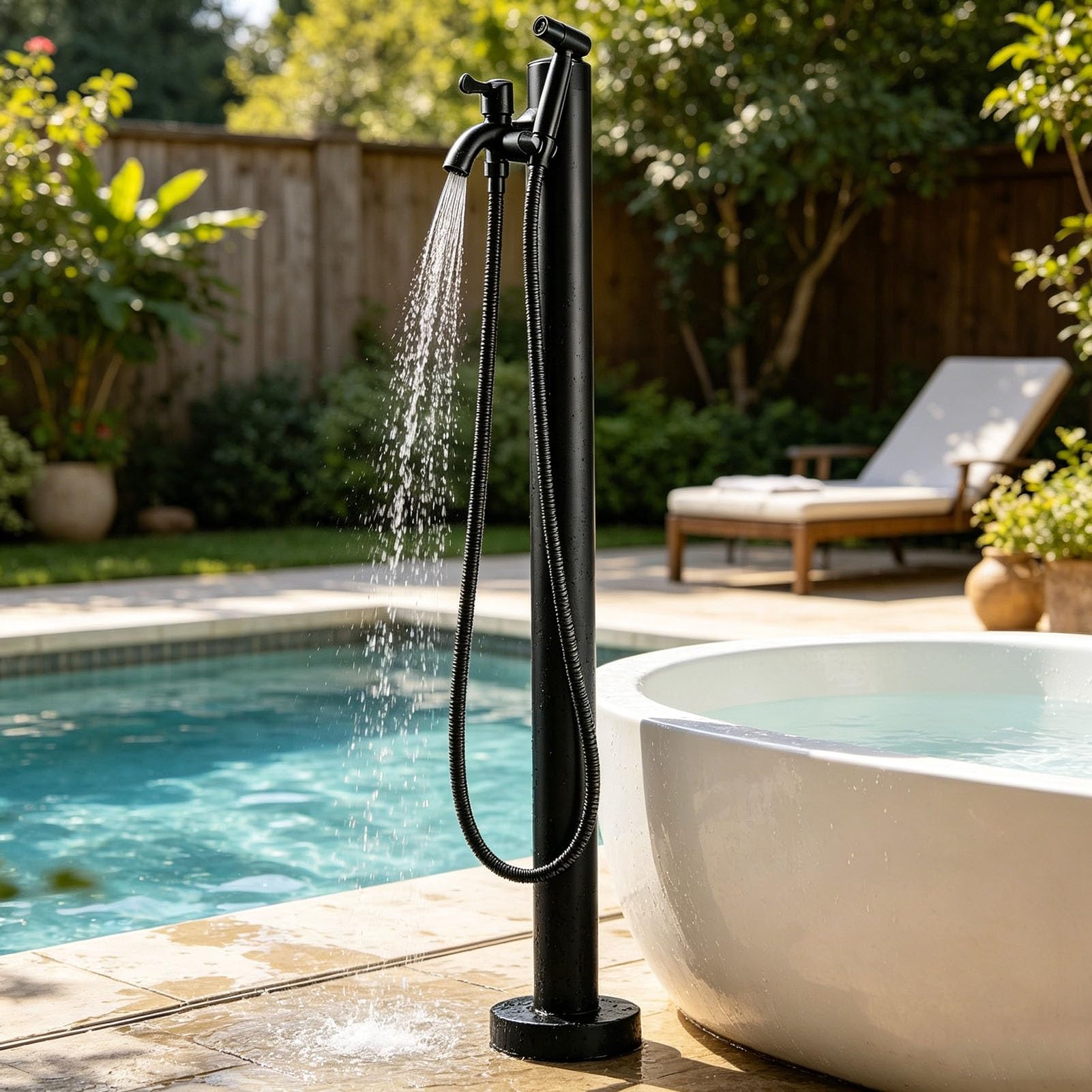 60/95cm Water Dispenser Column, Water Tap and Hose Connector Standing Outdoor Spigot Vertical Outdoor Water Hydrant, Fountain with Faucet(Black,95cm/37.4in,Style 3)