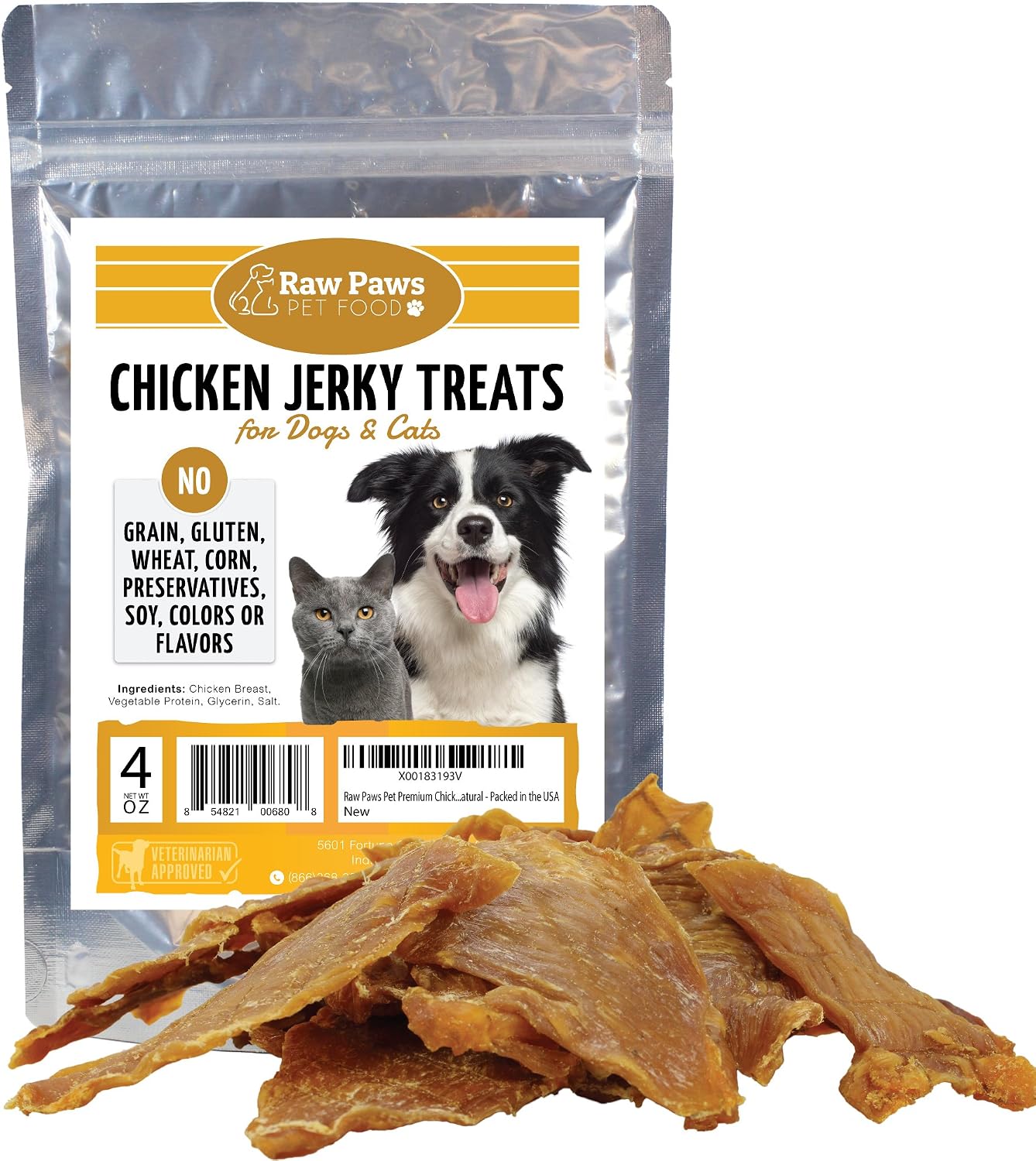 Raw Paws Pet Food Premium Chicken Jerky Treats For Dogs, 4 Oz.
