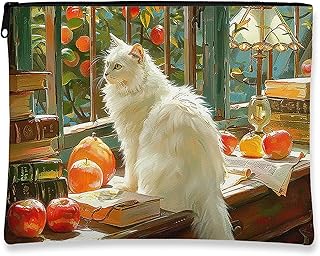 Artistic Vintage Makeup Bag, White Cat and Ap...