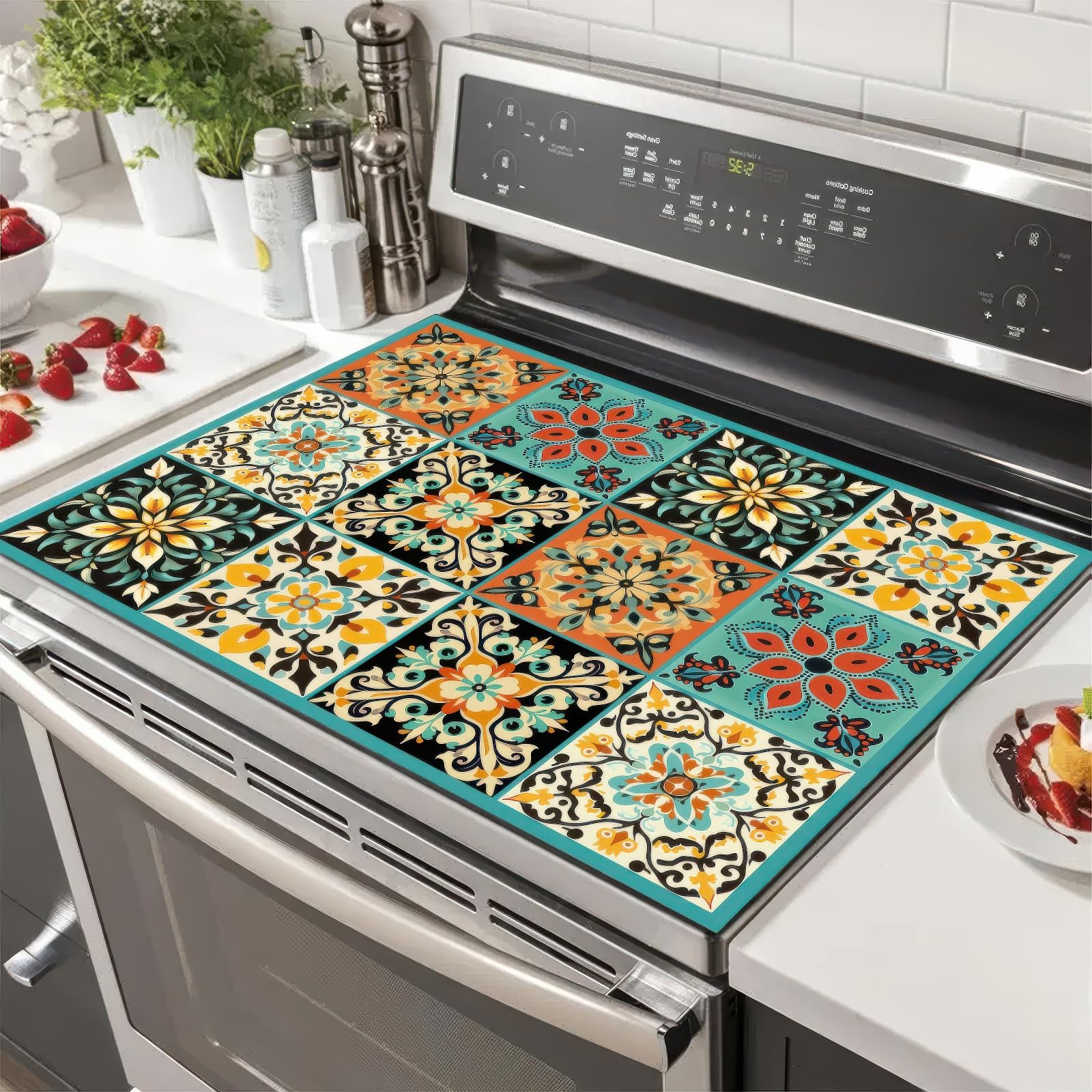 HOMETITUTE - Funda para estufa de 71 x 50 cm, tapete de diatomita para cocina, estilo bohemio, resistente al calor, para café, escurridor de platos, protector para estufa eléctrica, decoración de cocina