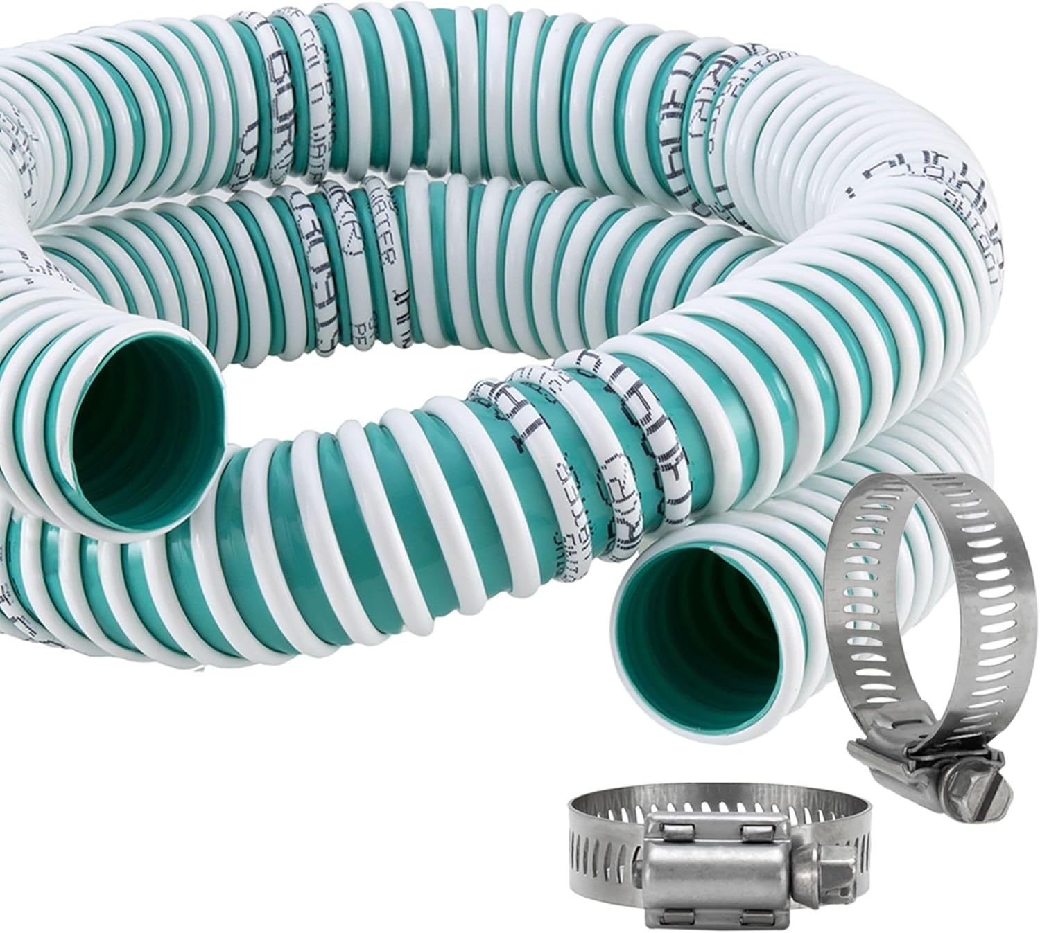 Tough Grade RV Fresh Water Hose with Hose Clamps (Fresh Water Hose 1 1/4" Ribbed 25' with 2 hose clamps)
