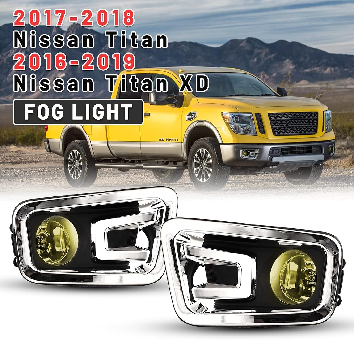 Winjet Fog Lights Assembly For 2017 2018 Nissan Titan Fog Lamp For 2016 2017 2018 2019 Nissan Titan XD Yellow Lens 1 Pair Yellow Lens(Left and Right)