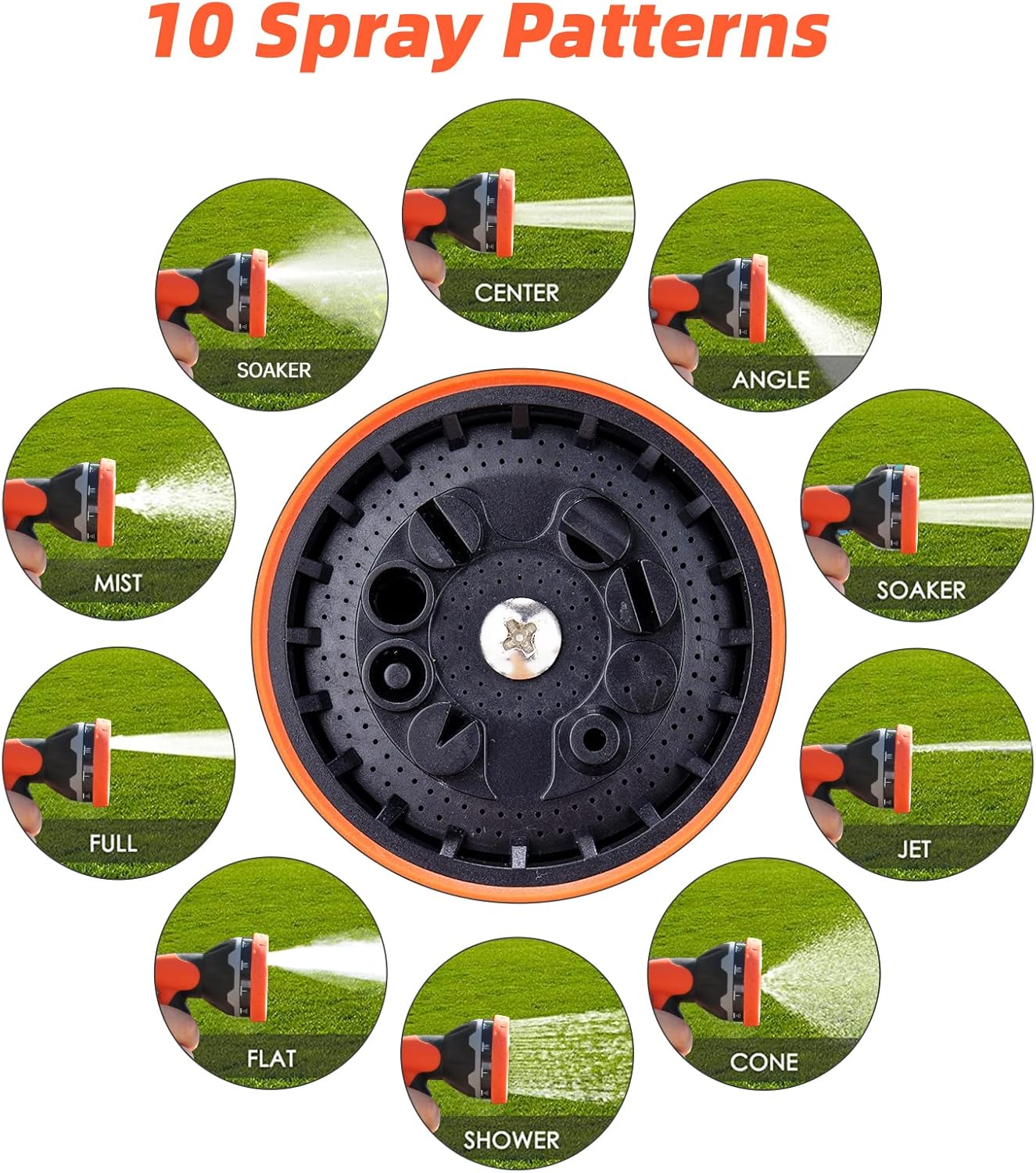 CTBOM 50 ft Garden Hose with Holder and 10 Function Nozzle, Lightweight Heavy Duty Water Hose 5/8 in. x 50 ft., 3/4" Solid Brass Fitting : Patio, Lawn & Garden