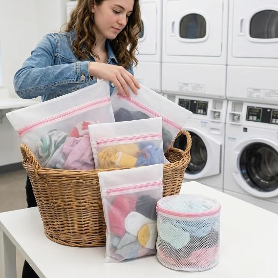 4PCS Mesh Laundry Bag, Reusable Durable Delicates Laundry Bag for Washing Machine, Mesh Laundry Bags for Blouse, Hosiery, Underwear, Bra, Lingerie and Baby Clothes, Laundry Bags Organizer [Energy Class A+]
