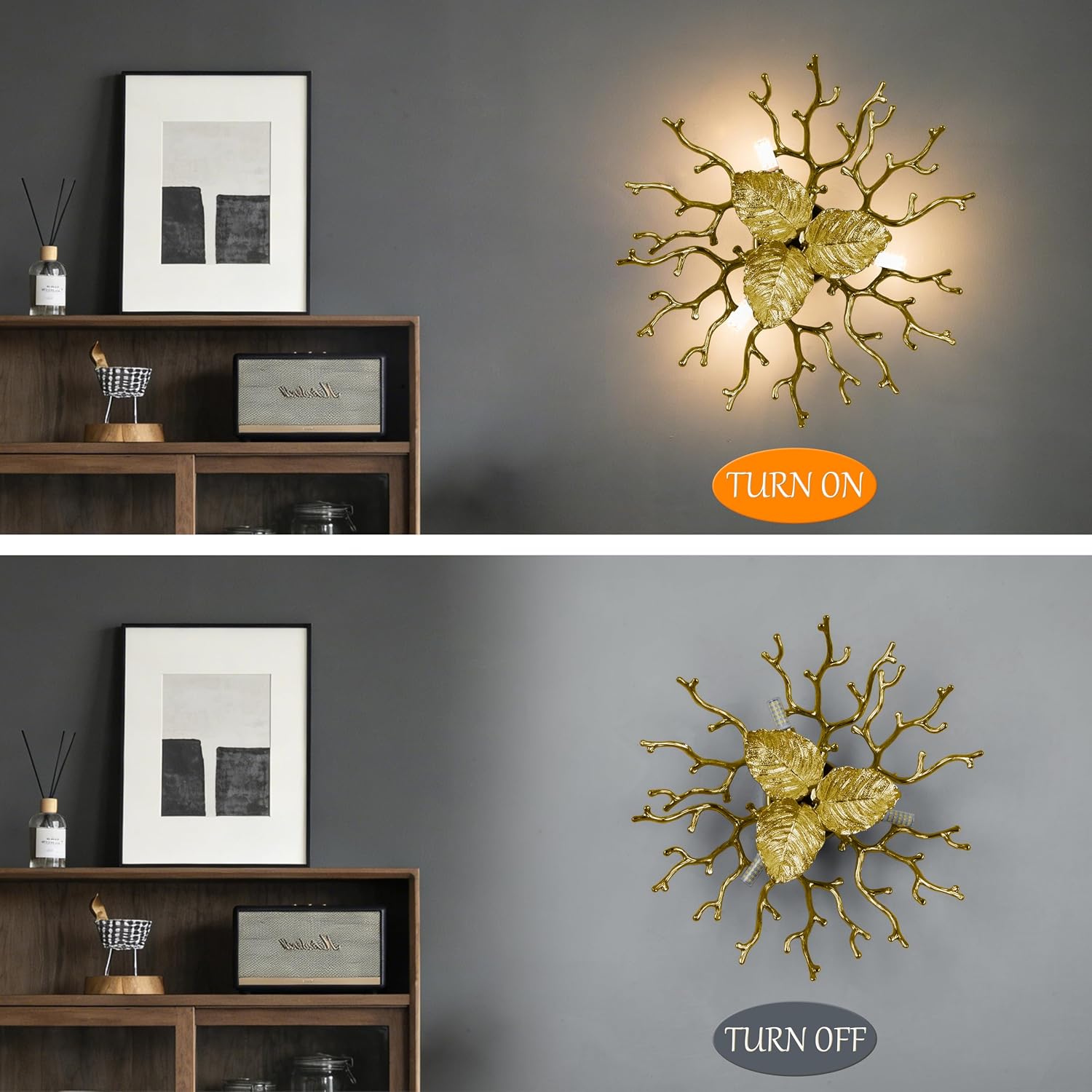 14 Inch Gold Coral Branch Wall Sconce, 3-Light G9 Base Aluminum Wall Light, Luxury Art Decor Fixture for Living Room, Bedroom & Dining Room