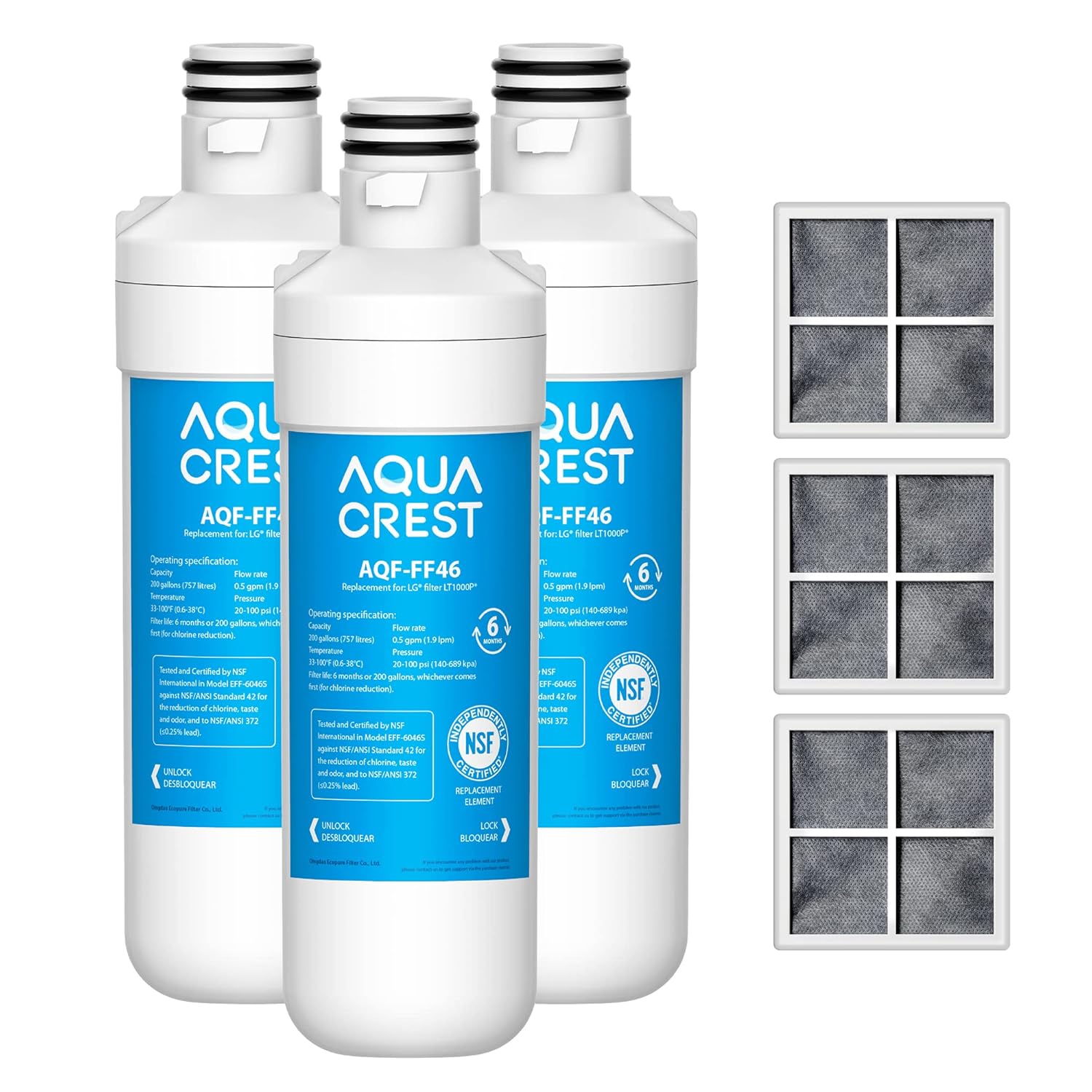 AQUA CREST LT1000PC ADQ747935 Replacement for LG LT1000P PC PCS ThinQ Refrigerator Water Filter LMXS28626S LFXS26973S MDJ64844601 ADQ74793501