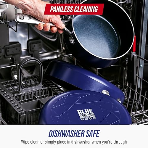 Miniatura 8 de Blue Diamond Juego de utensilios de cocina antiadherentes de 20 piezas, ollas y sartenes de cerámica de diamante, apto para lavavajillas y