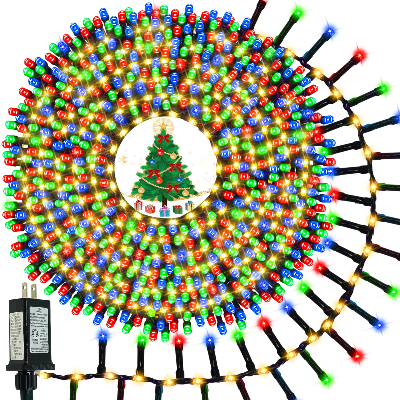 960 LED Christmas Tree Lights, Flowing Twinkling Cluster Lights Multicolor