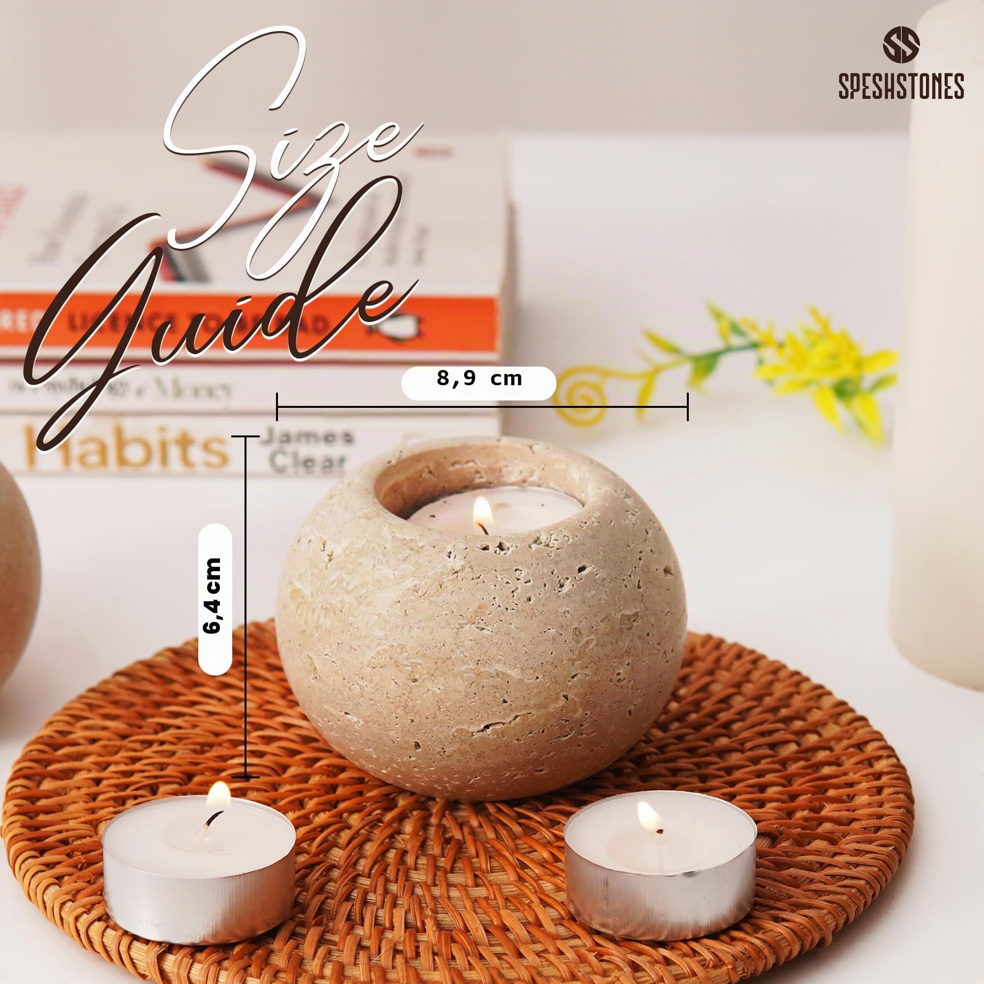 SPESHSTONES Portavelas de mármol de 8,9 cm, de travertino, para decoración de bodas y fiestas, juego de 2 velas pequeñas para centros de mesa y decoración de mesa de comedor