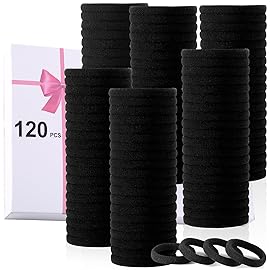 LuSeren 120PCS Black Hair Ties for Thick Hair - Seamless No Damage Elastic Ponytail Holders, Black Hair Band,Bulk Nylon Hair Elastics for Women
