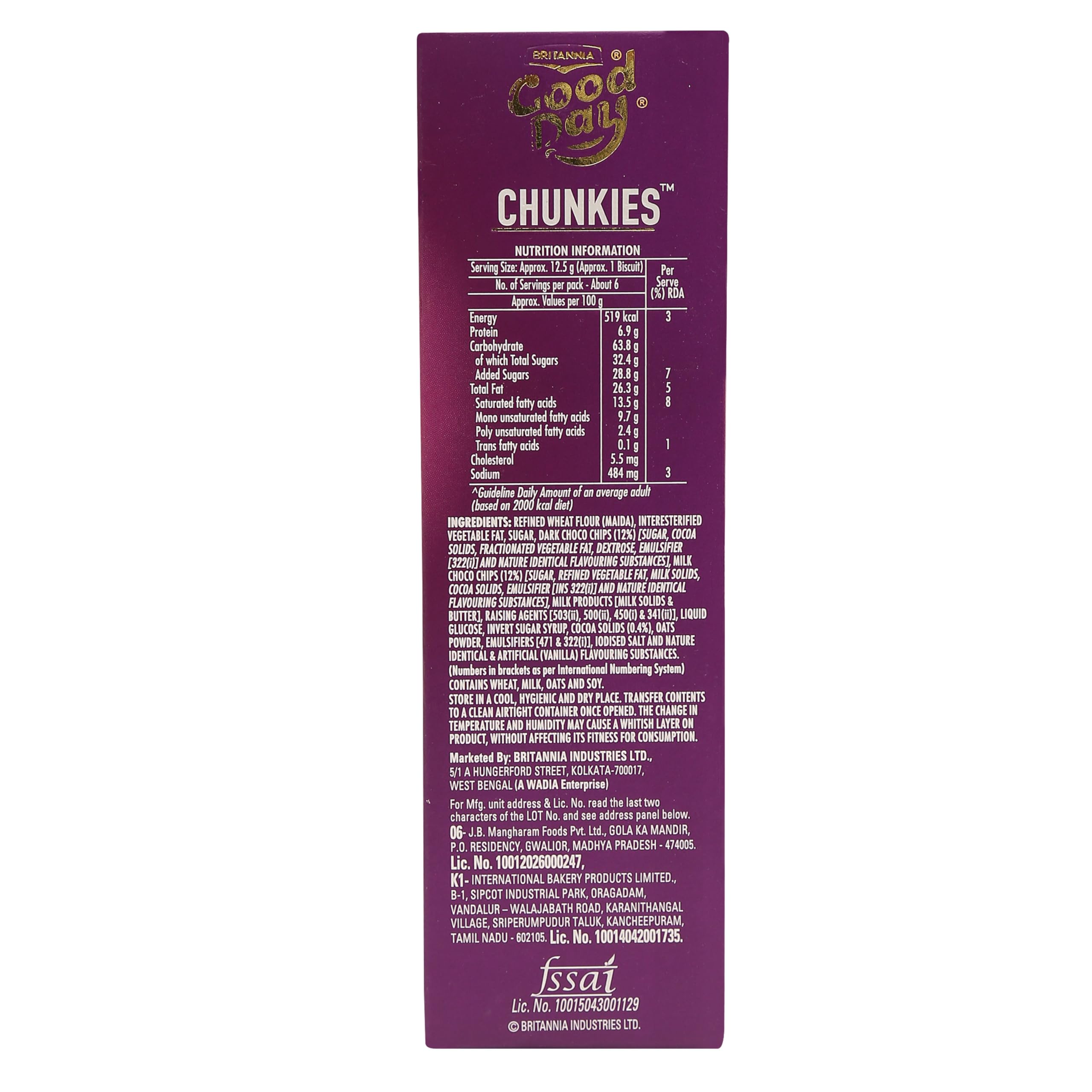 Britannia Good Day Chunkies Chocolate Chip Cookies, 75g - Image 2 thumbnail