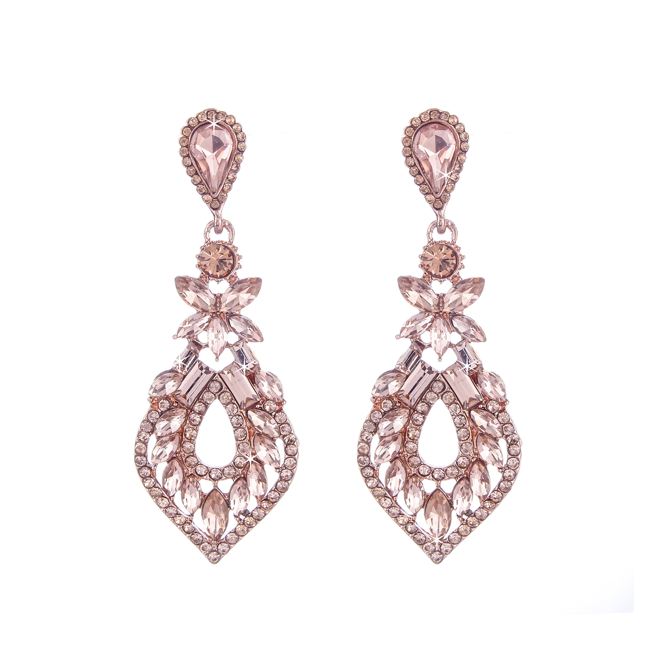 NLCAC Chandelier Drop Earrings Leaf Shape Crystal Dangle Earrings for Bride Wedding Jewelry for Women