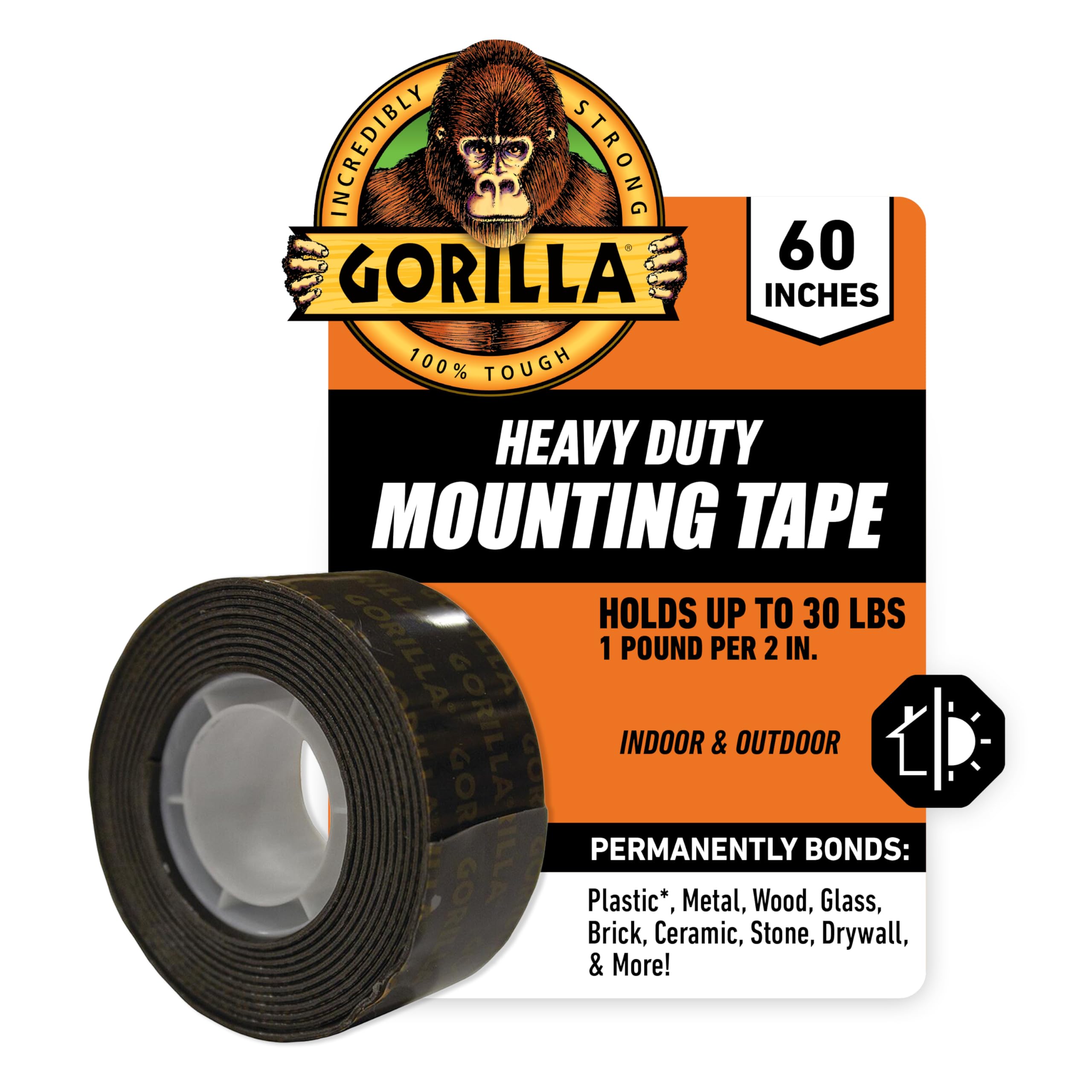 Heavy Duty Double Sided Mounting Tape, 1" x 60", Black, (Pack of 1)
