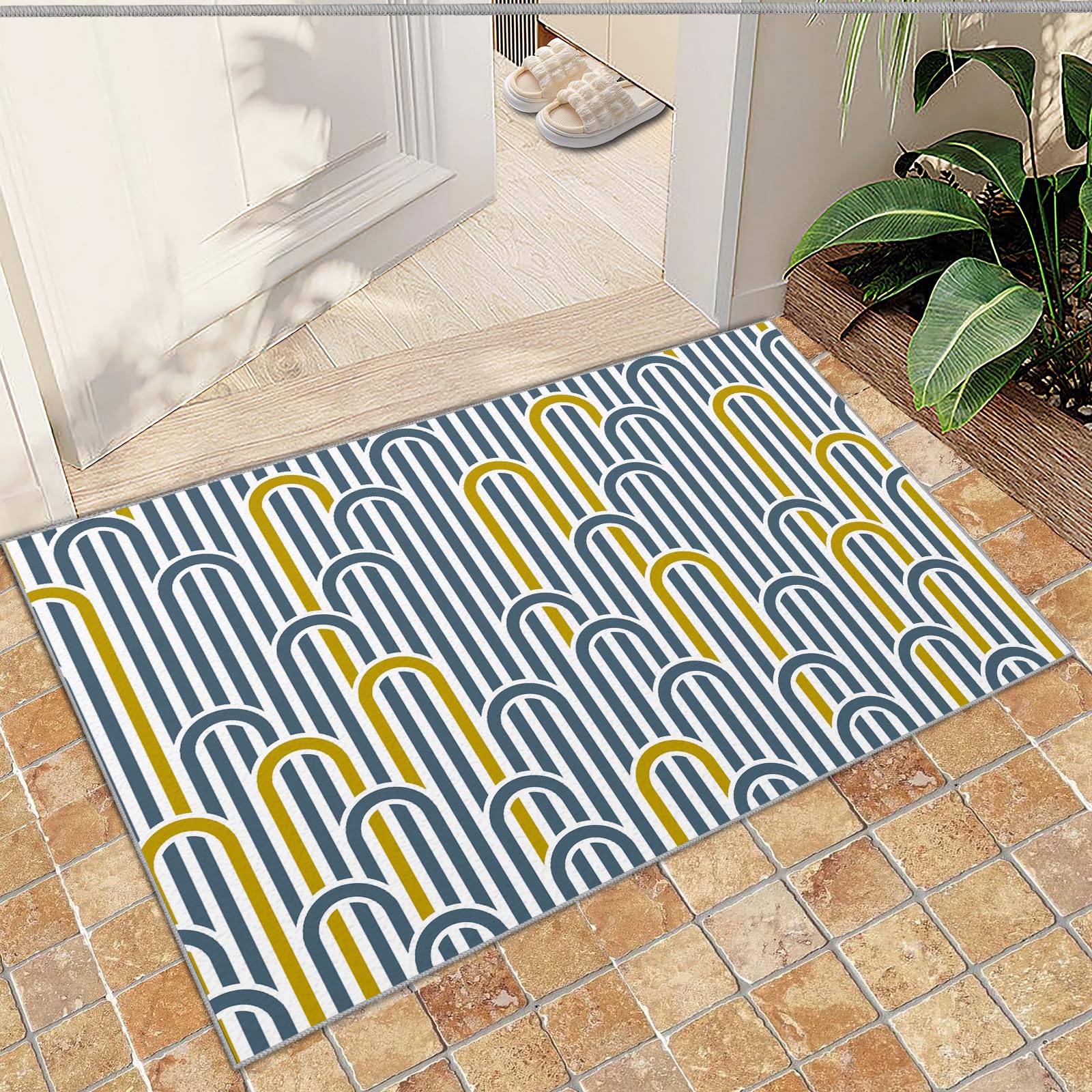 QDJKBL Entrance Rug 60 X 140 Cm Arched Lines Geometry, Nordic Medieval Interior Decoration Doormats, Entrance Carpet Non-Skid for Entryway