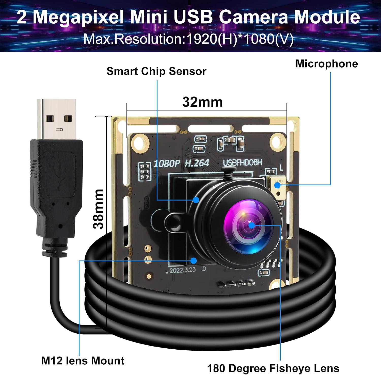 1080P USB Camera with H.264, IMX323 Low Light Webcam Board for PC