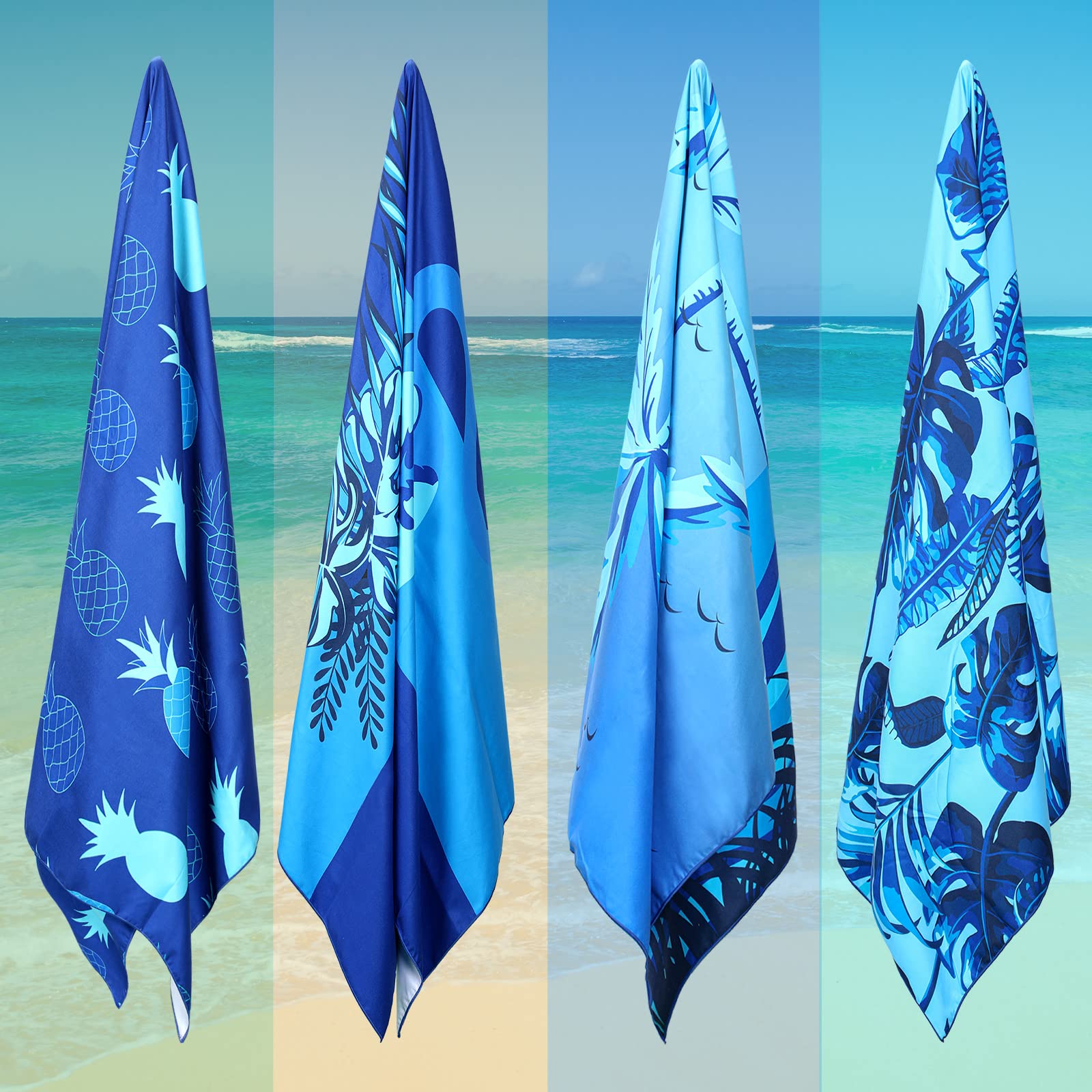 Irenare Lot de 4 serviettes de plage en microfibre résistantes au sable pour adultes - Séchage rapide - 190 x 89 cm - Extra large - Accessoires essentiels pour la piscine et la plage