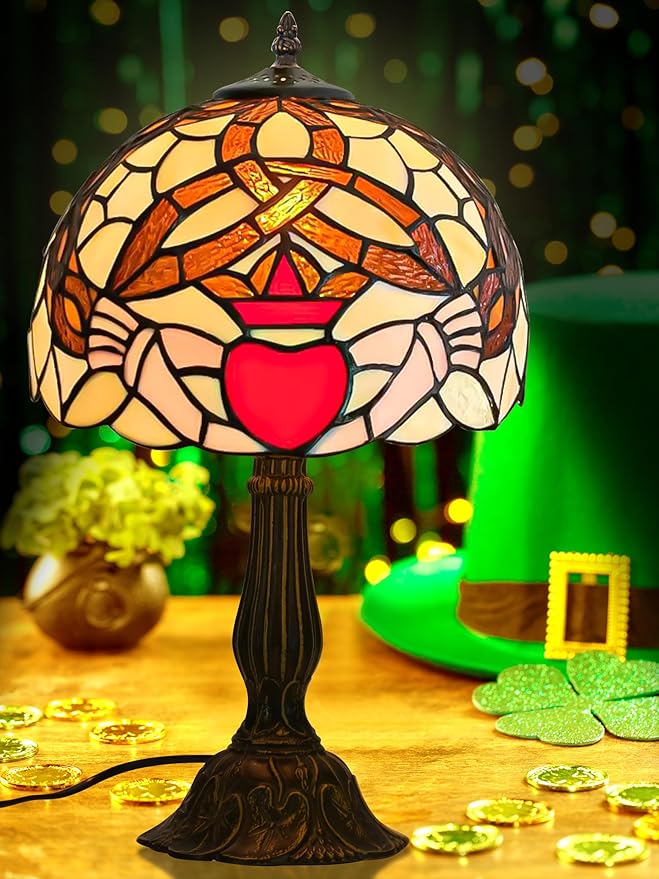 KY&BOSAM KY&BOSAM Tiffany Table Lamps Irish Gold Crown Celtic Style17500 Lumens Desk Lights Stained Glass Shade + UL E26 Lamp Holder+Zinc Base 12*12*19 Inch Living Room Bedroom St Patrick's Day Memory Decor photo 2