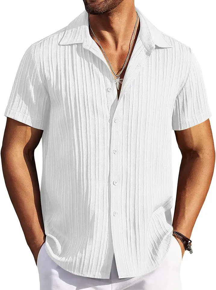 COOFANDY Men's Casual Button Down Shirts Short Sleeve Textured Summer Beach Shirts