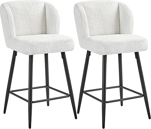 Yaheetech Juego de 2 taburetes de bar Boucle de tela para mostrador, taburetes de bar tapizados modernos, taburetes de isla de cocina sin brazos con