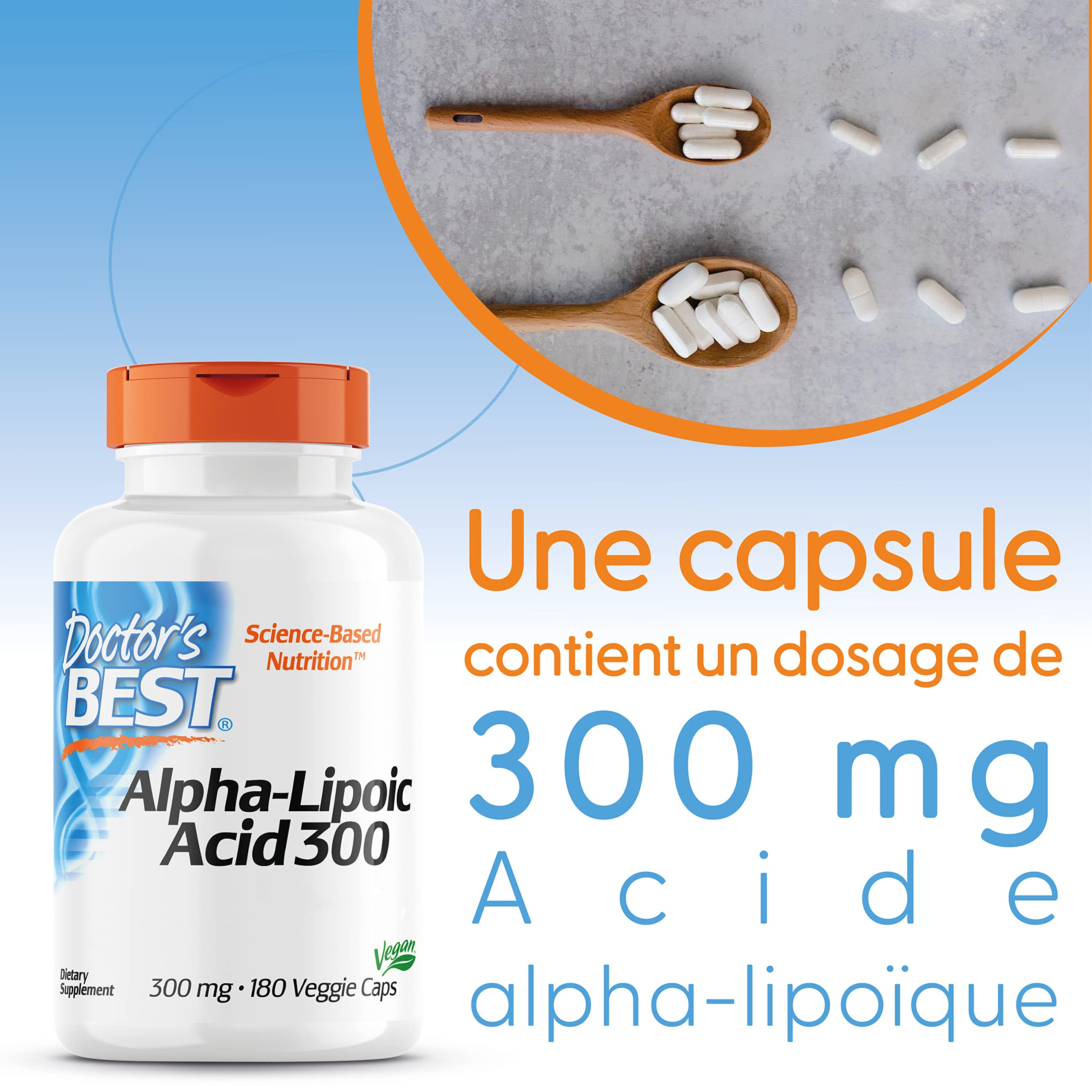 Doctor's Best, Alpha-Lipoic Acid (Acide Alpha Lipoïque), 300mg, 180 Capsules végétaliennes, Hautement Dosé, Testé en Laboratoire, Non-OGM, Sans Gluten, Sans Soja