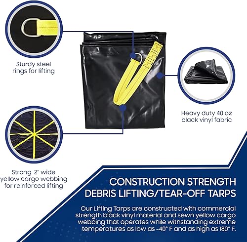 Miniatura 4 de Tarps Now - Lona de elevación de desechos, (15 x 15 pies) con 8 anillos en D de acero y correas amarillas fuertes, hoja de lona multiusos resistente