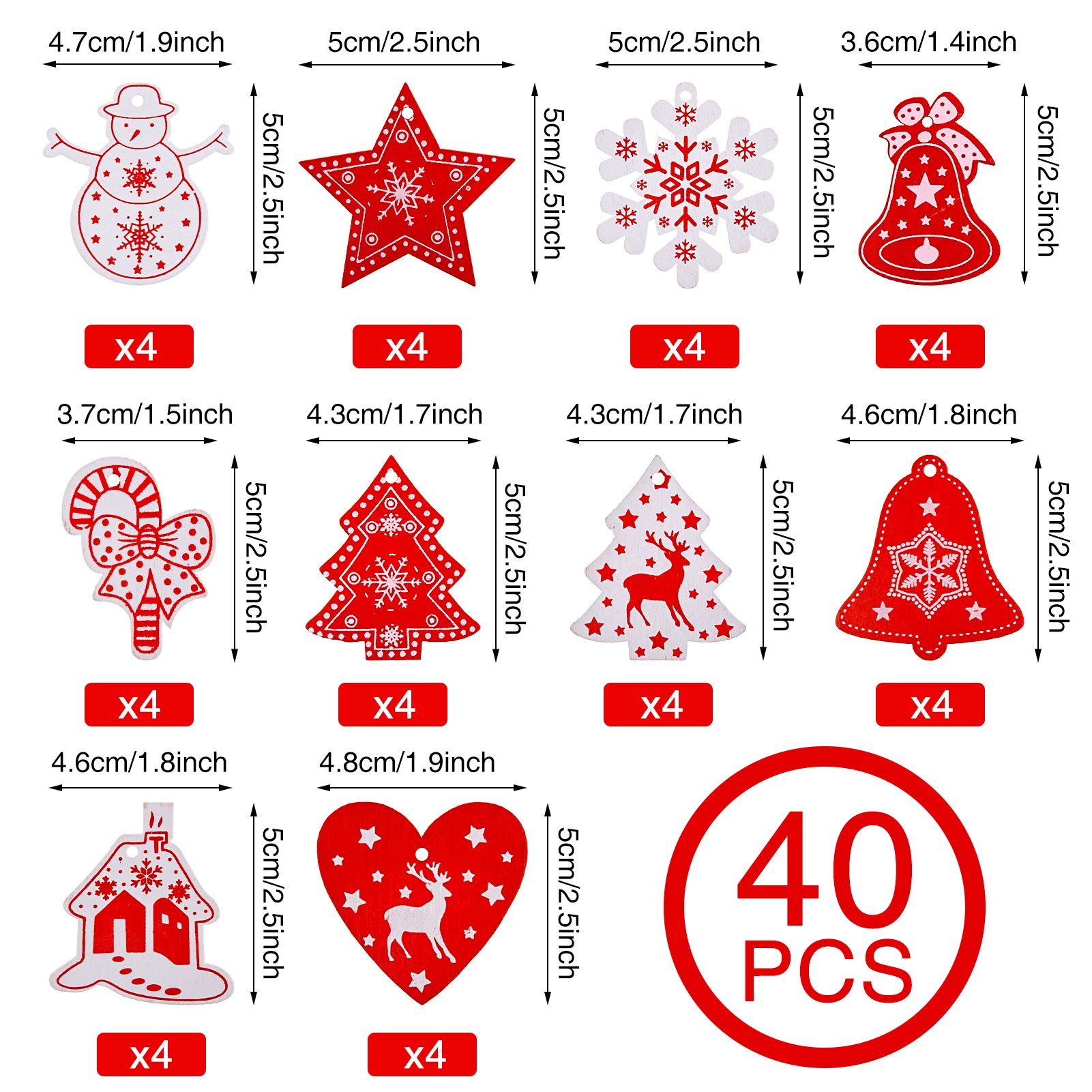 Ensemble D'ornements D'arbre, Bois Pendentifs Decoration Pour Sapin De Noële 36 Pcs | Leroy Merlin