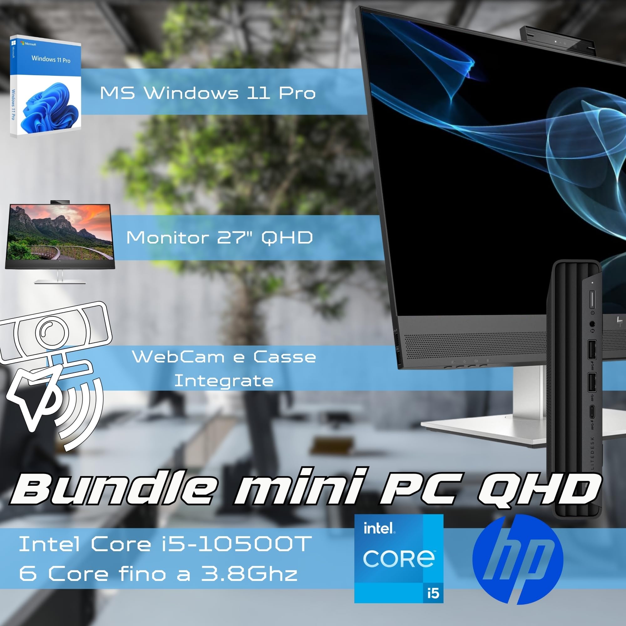 HP Mini Business und Office i5 10500t 16GB RAM SSD 1 Tera Win 11 Pro mit Monitor Lautsprecher & Mikrofone Web Cam Windows 11 Professional 36 Monate Garantie