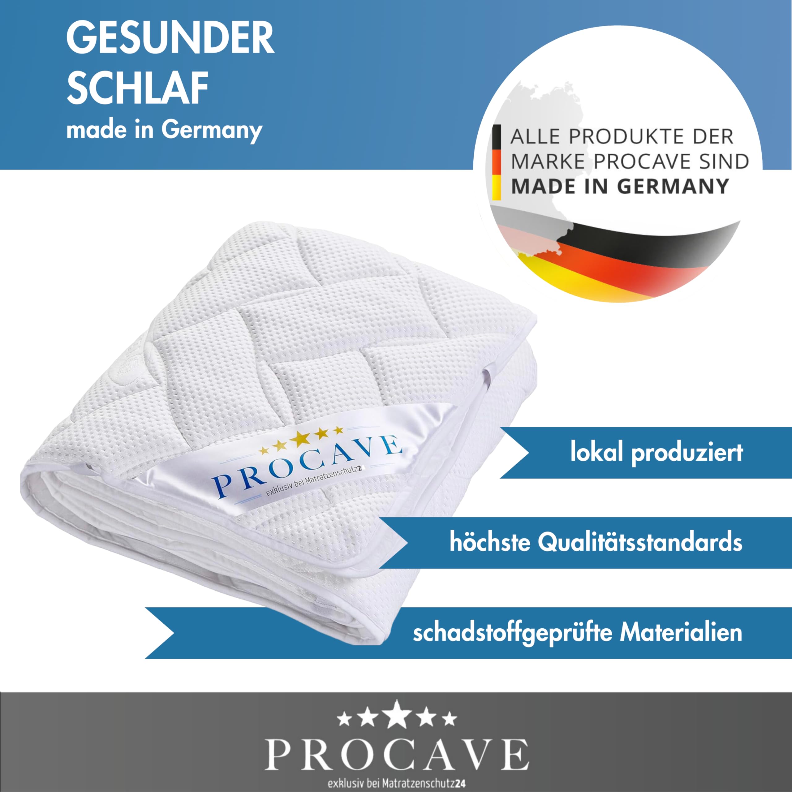 PROCAVE Matratzenauflage Lyocell-Tencel versteppt, Matratzenschoner mit 4-Eckgummis, Matratzen-Spannauflage 100% aus Deutschland, Matratzenschutz in 180x200 cm