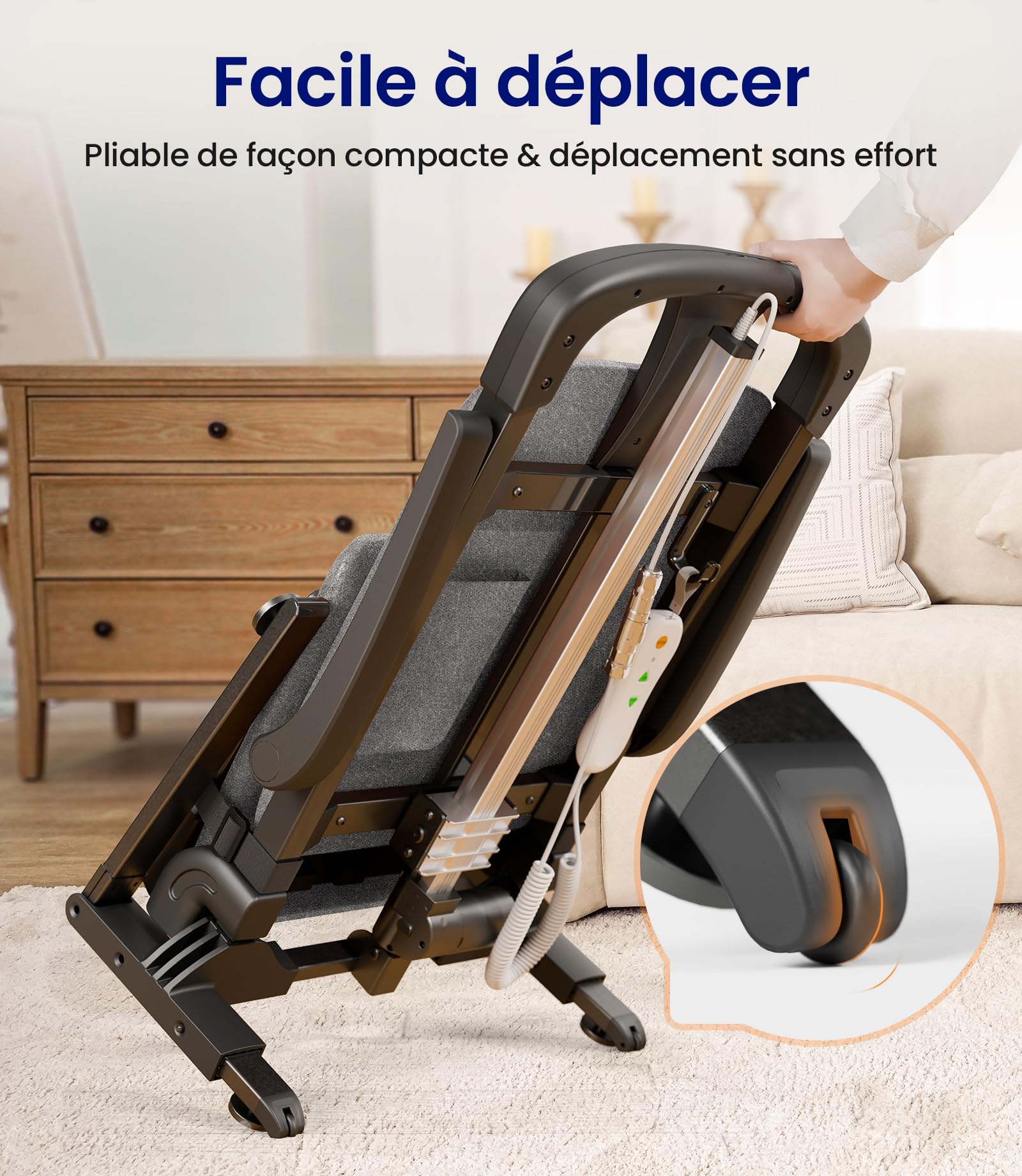 VOCIC AX15 Fauteuil releveur électrique 200 kg, Robuste et Pliable | Senior autonomie maison, aide relevage chute, transfert lit fauteuil roulant, cadre acier mousse mémoire cuir orange