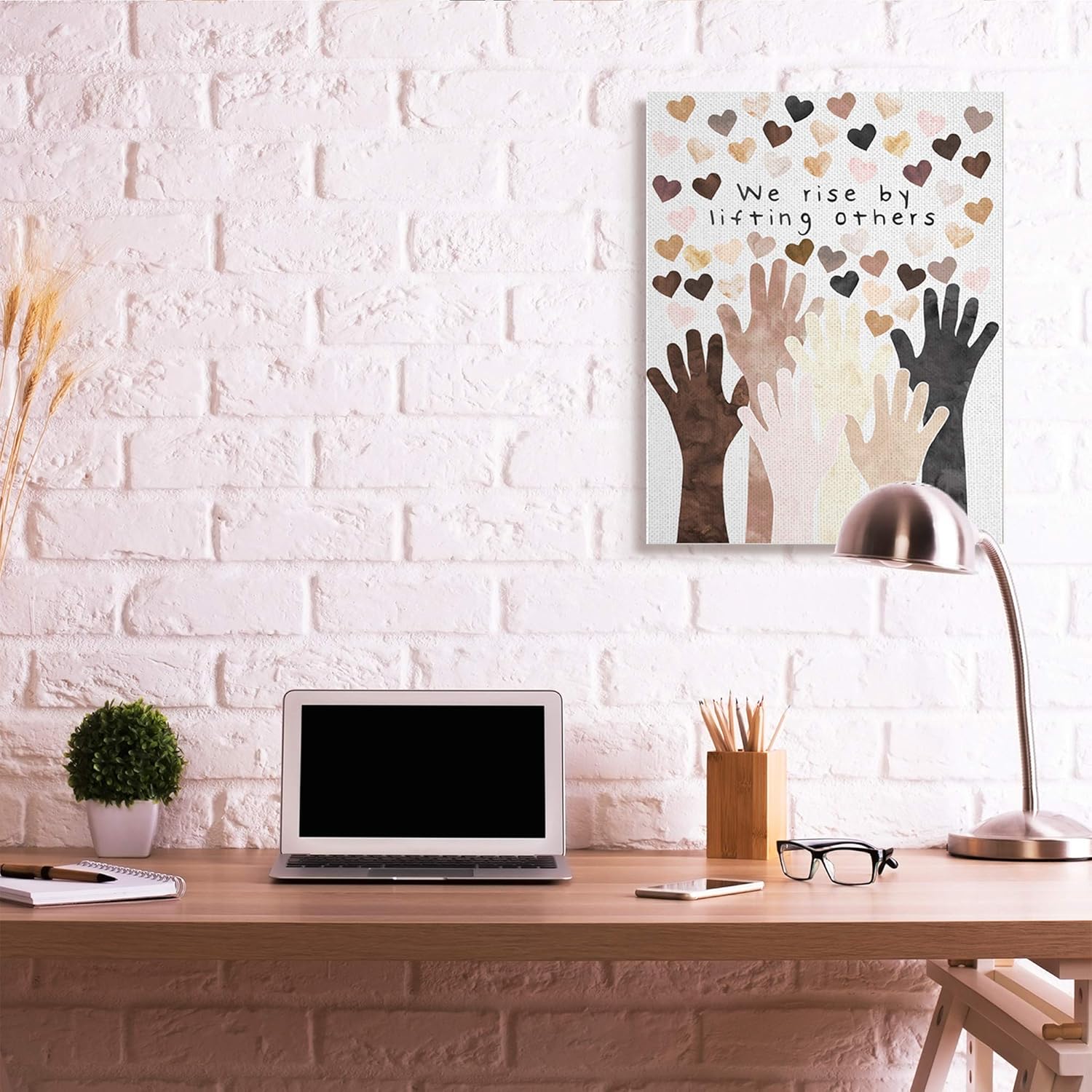 Stupell Industries We Rise by Lifting Others Quote Hands Hearts, Design by Erica Billups Canvas Wall Art, 24 x 30, White