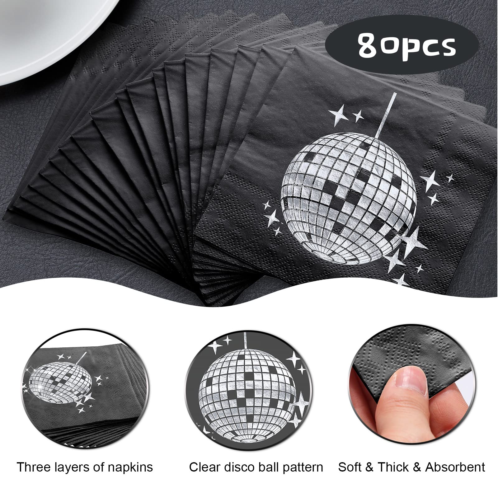Discokugel-Servietten – 40 Stück, 25x25 Cm, Silbernes Design Für Party, Hochzeit & Geburtstag
