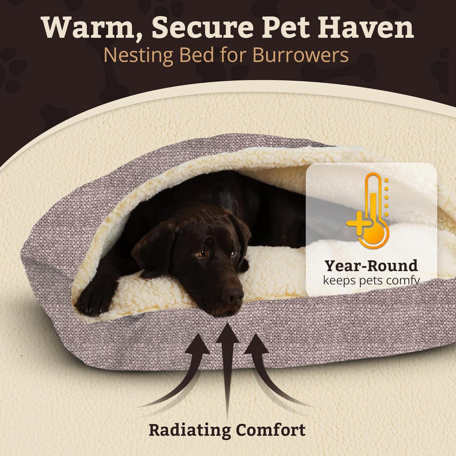 Snoozer Rectangle Cozy Cave Dog Bed - Indoor Dog Bed with Cover Cave, Covered Calming Burrow for Small Sized Pets with Blanket Attached, Enclosed, Washable Cover - Small, Merlin Linen