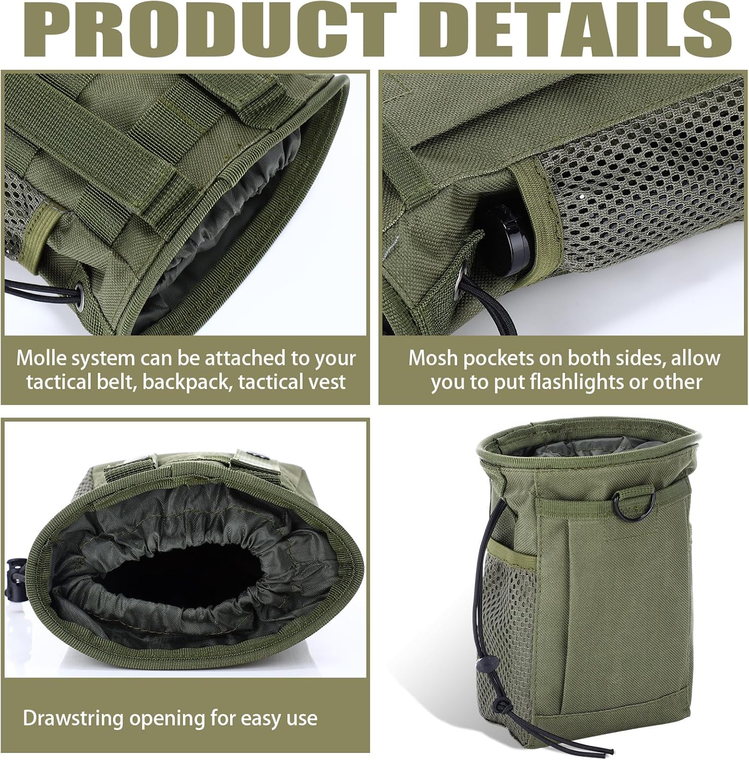 5 Pieces Tactical Colored Dump Pouch Military Belt Pouch Molle Adjustable Attached Hip Holster Bags with 3 Pieces Iron Snap Hook for Men Women Outdoor Sport Traveling Use
