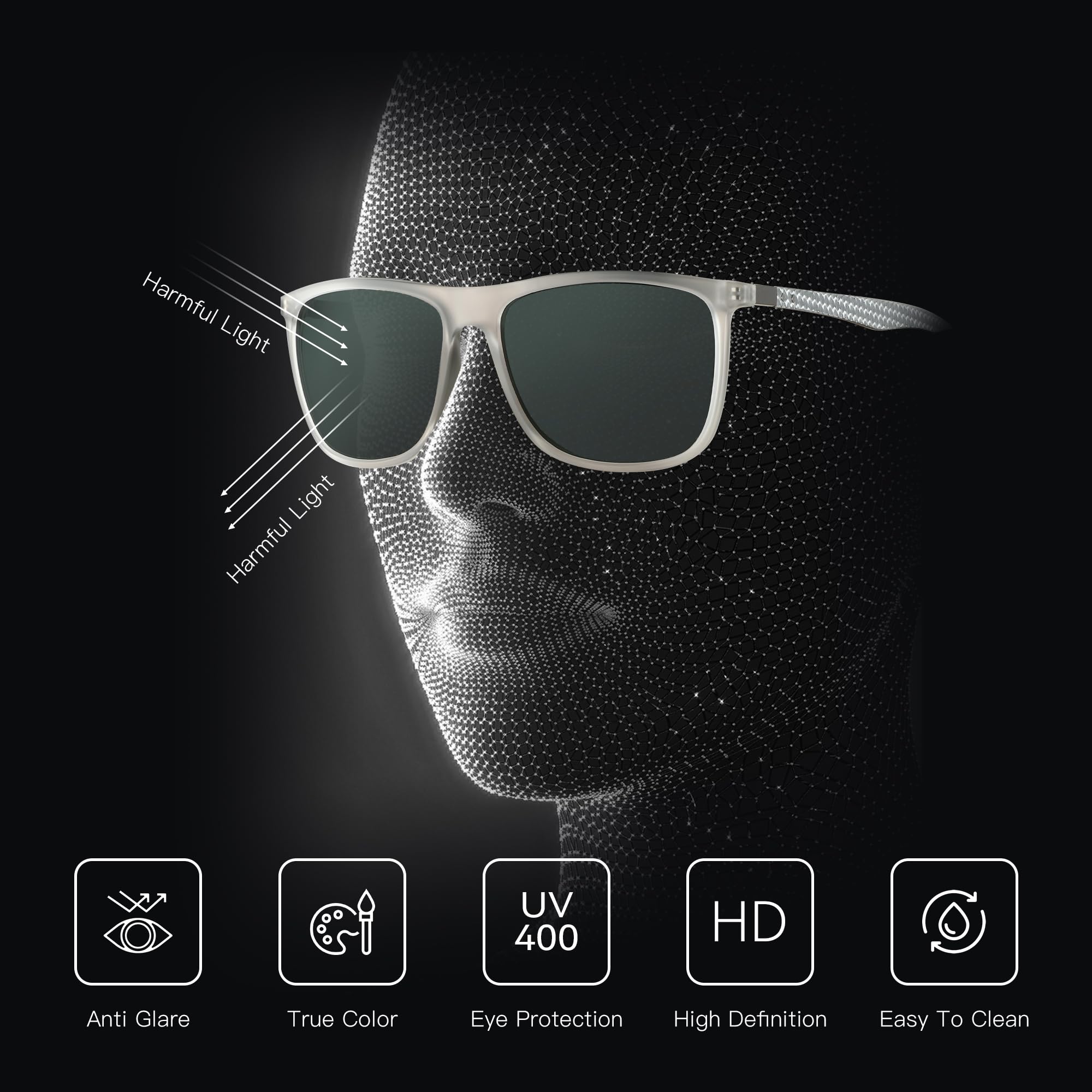 ZENOTTIC Occhiali da sole polarizzati uomo in fibra di carbonio staffa occhiali da sole quadrati guida pesca golf sport protezione UV400