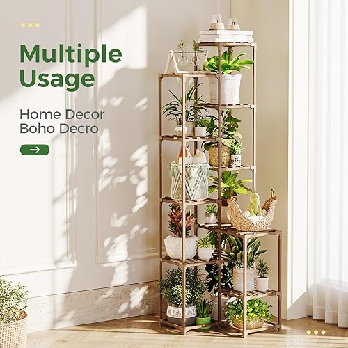 Miniatura 37 de Bamworld Soporte para plantas de interior y exterior, estante de esquina para 7 macetas para sala de estar, múltiples plantas, patio, balcón