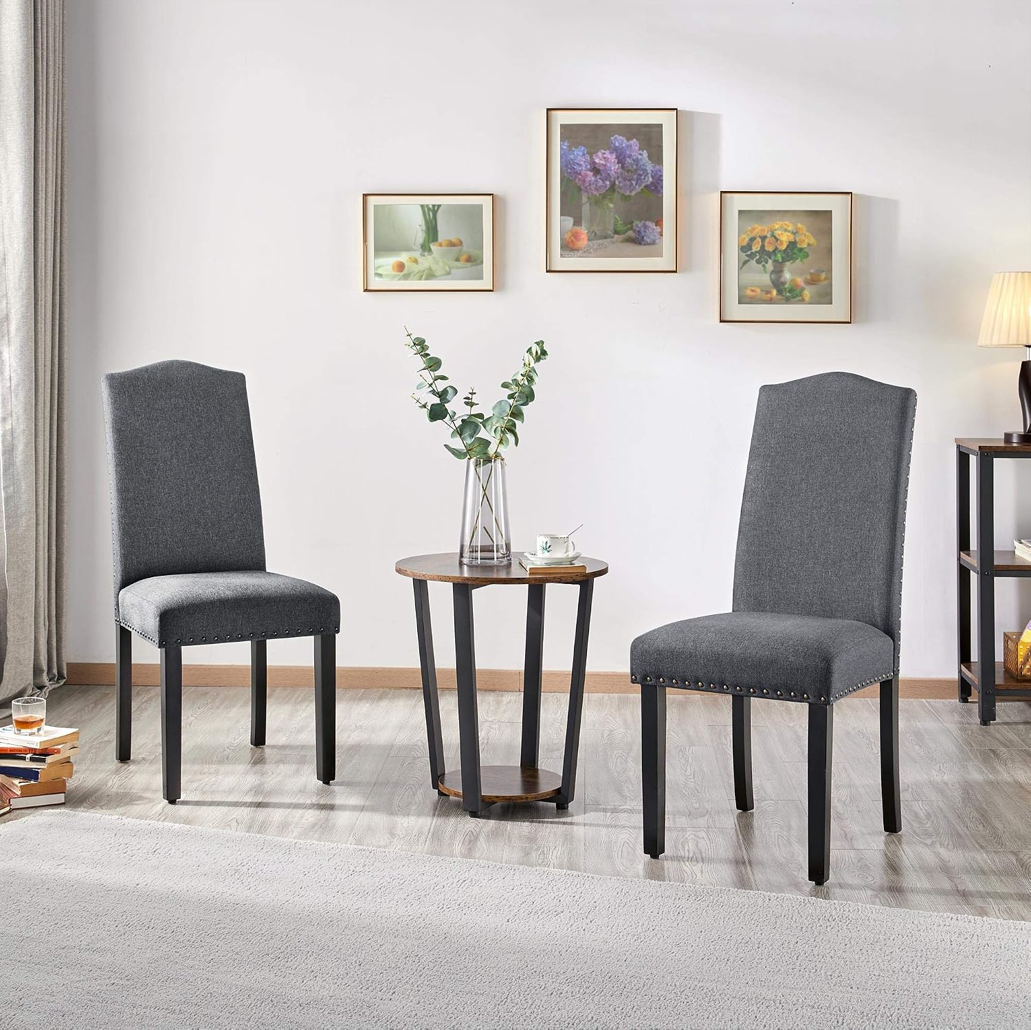 Yaheetech Dining Chairs with Rubber Wood Legs and Non-Woven Fabric Armless Chairs for Kitchen Living Room Hotel Weeding Lounge Reception, Set of 2, Dark Gray