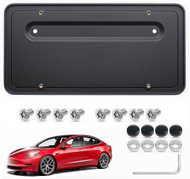 Rear License Plate Holder for Tesla Model 3 17-23 and Model Y 20-24, Back Trunk Car Tag Bracket Frame with Screws Caps for Tesla License Plate Frame Rear Plate Mounting Kit OE109684400B
