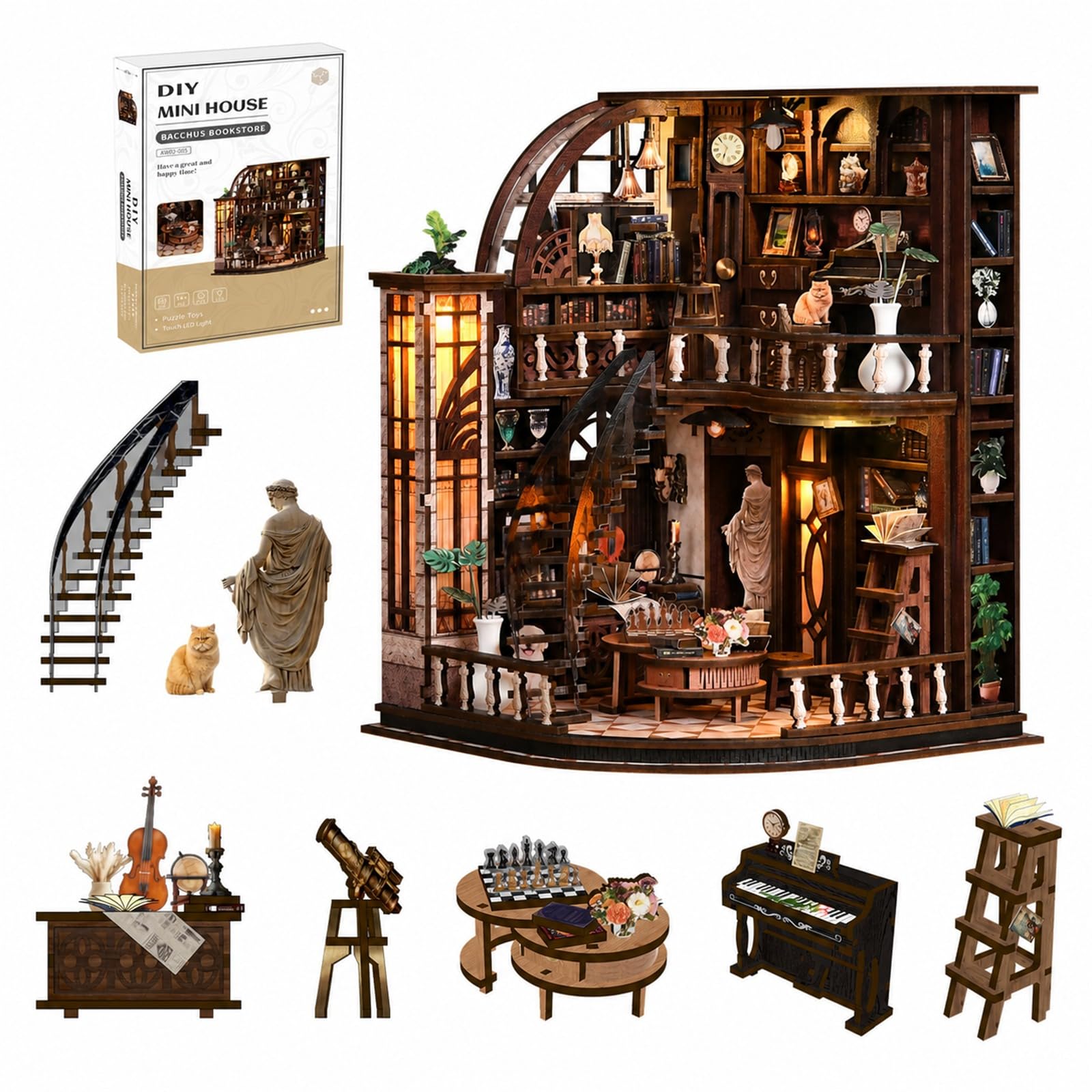 Book Nook Kit per adulti, puzzle in legno 3D con luce LED