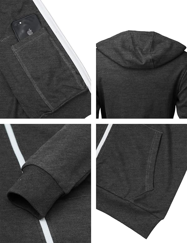 H2H Mens Slim Fit Lightweight Long Sleeve Zip Up High Neck Hoodie SweatShirt with Pocket and White Zipper CHARCOAL US S/Asia M (CMOHOL062) by H2H - Used condition - Image 5