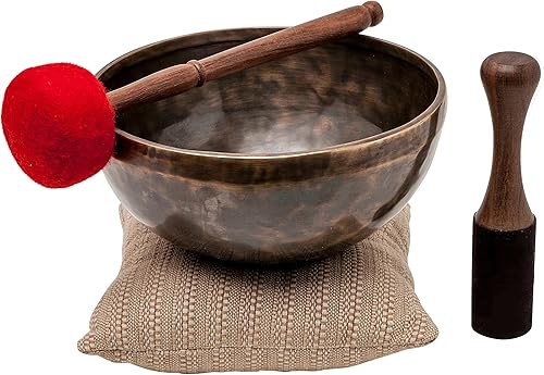 Miniatura 9 de Ohm Store - Juego de cuencos tibetanos grandes para meditación de tono profundo, tono puro, martillado a mano en Nepal, el cuenco Sunset Bowl de 6.5