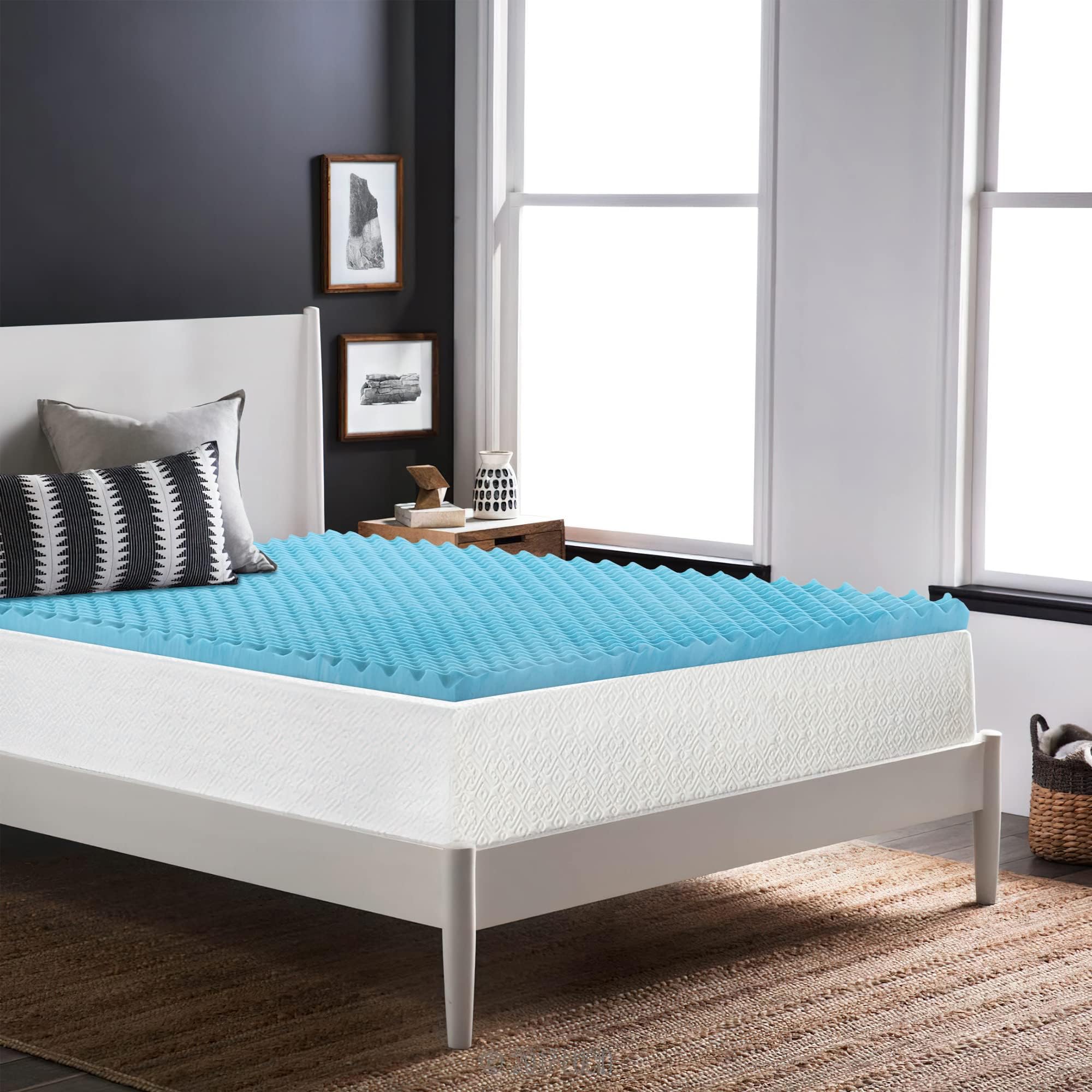 2-Inch Premium Convoluted Gel Memory Foam Toppers for Enhanced Comfort and Support, Twin, Blue
