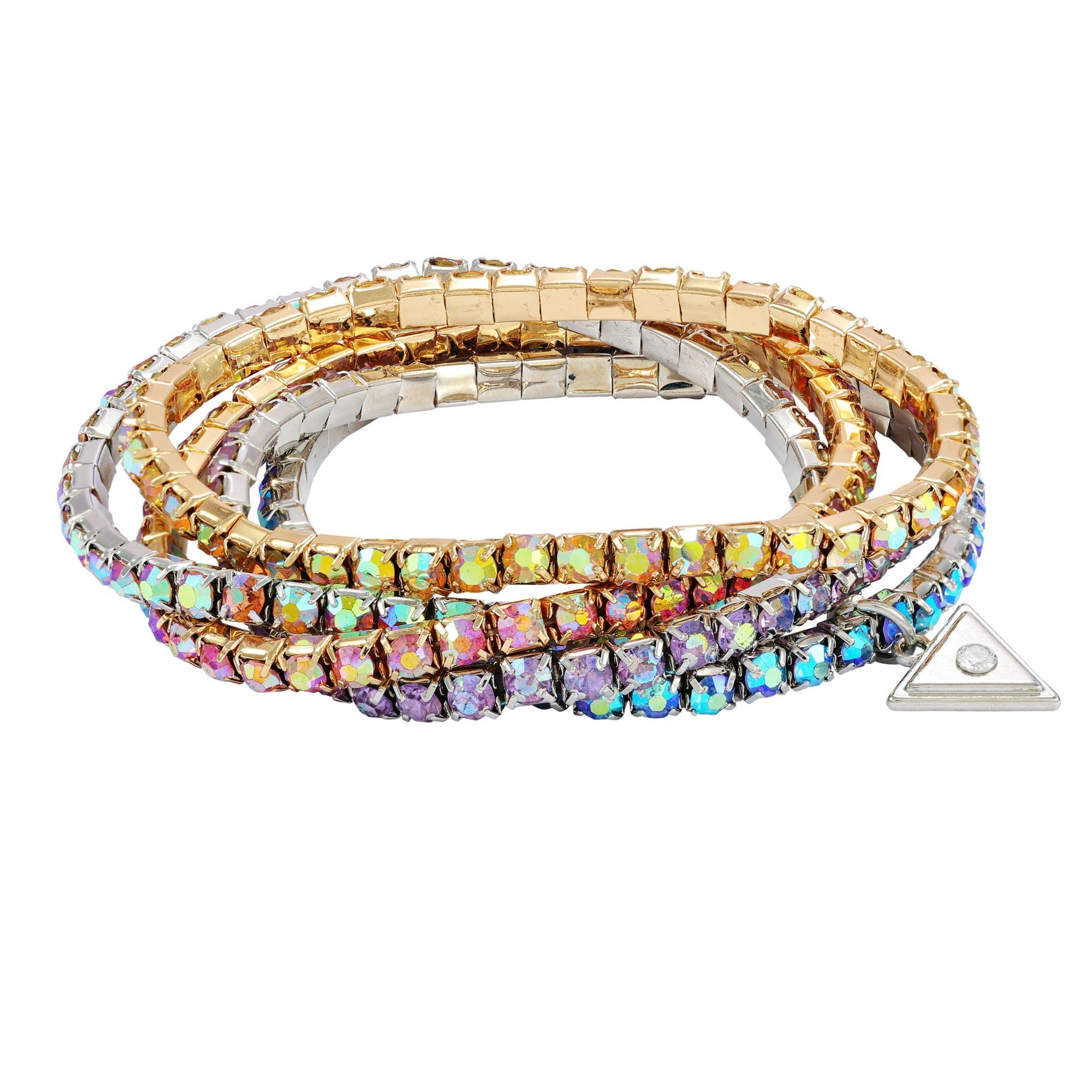 GUESS5-Piece Two Tone Rainbow Rhinestone Stretch Bracelet Set