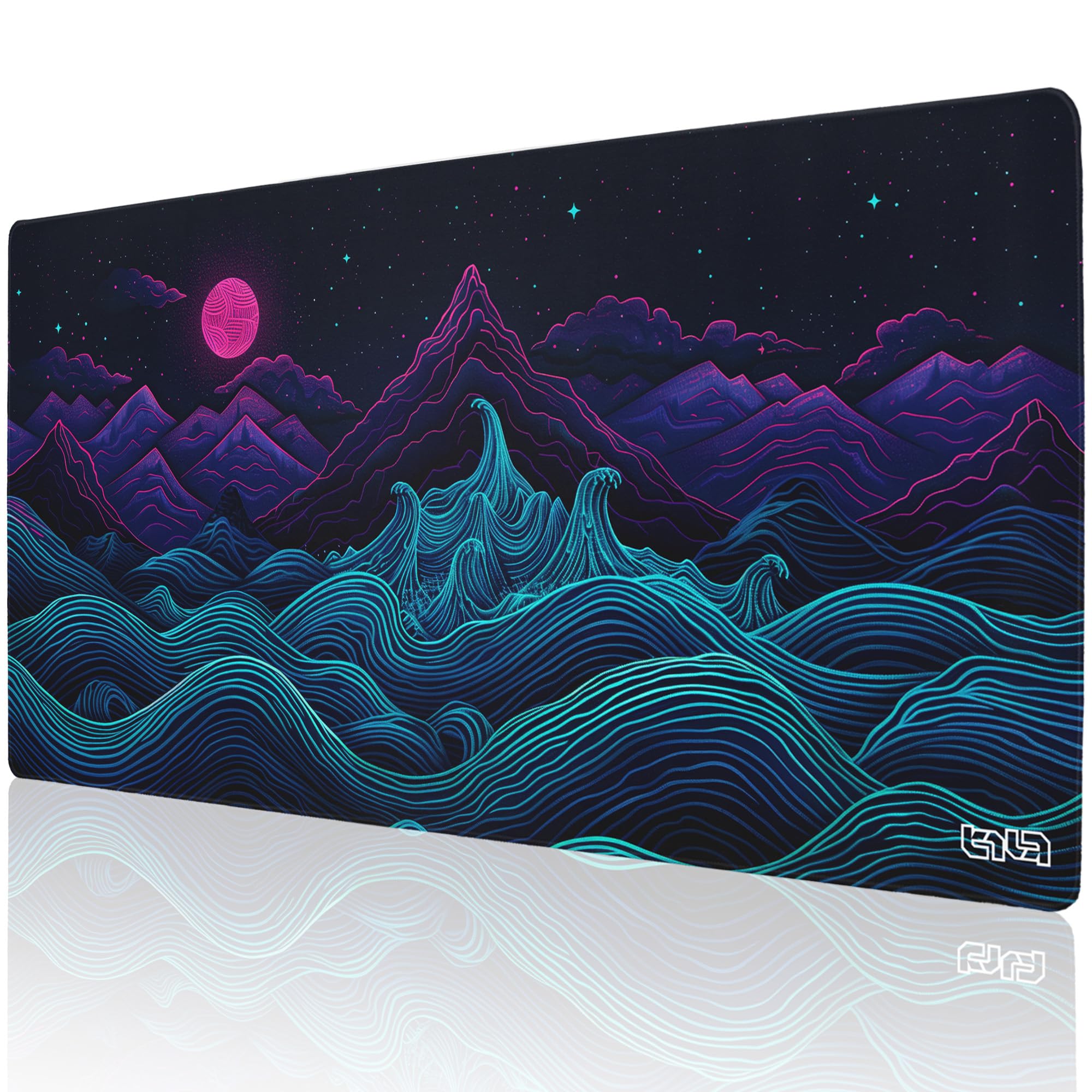 Tilt Grand Tapis de Souris Gamer XXL 100x50 cm | Tapis de Bureau Gaming Anti-Dérapant | Mouse Pad Imperméable pour PC et Accessoires Gaming (Retrowave Mountains)