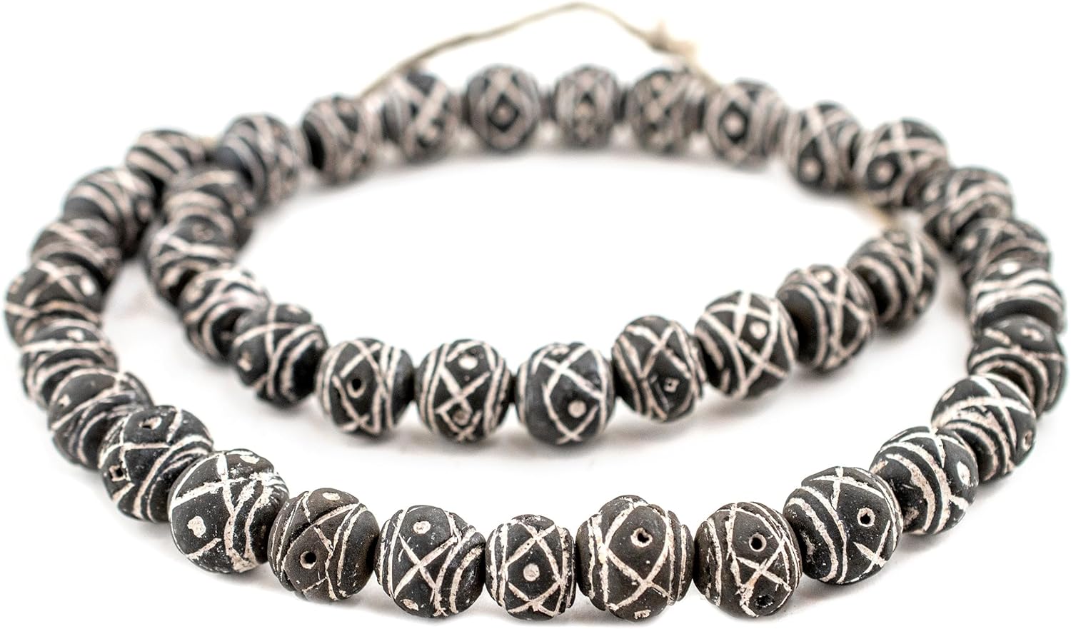 The Bead Chest Black Terracotta Mali Clay Round Beads 14mm African 27 Inch Strand Handmade