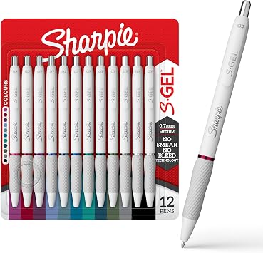 Sharpie S-Gel Pens, Fashion Barrel Gel Pens, Pearl White Body, Medium Point 0.7mm, Bold Ink Colors, 12 Count