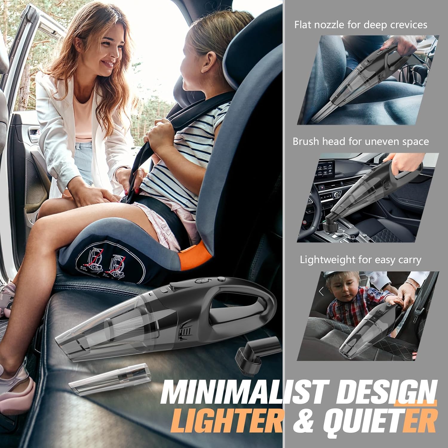 30Min Runtime Handheld Vacuum Cordless - 1.65lbs Light, 3 Attachments, LED Light, HEPA, USB Charge for Car & Home