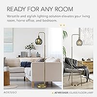 Vista 3 de Adesso Globe Smoked Glass Floor Lamp with Antique Brass Finish – 60” Tall, Compact 10.5” Wide Base